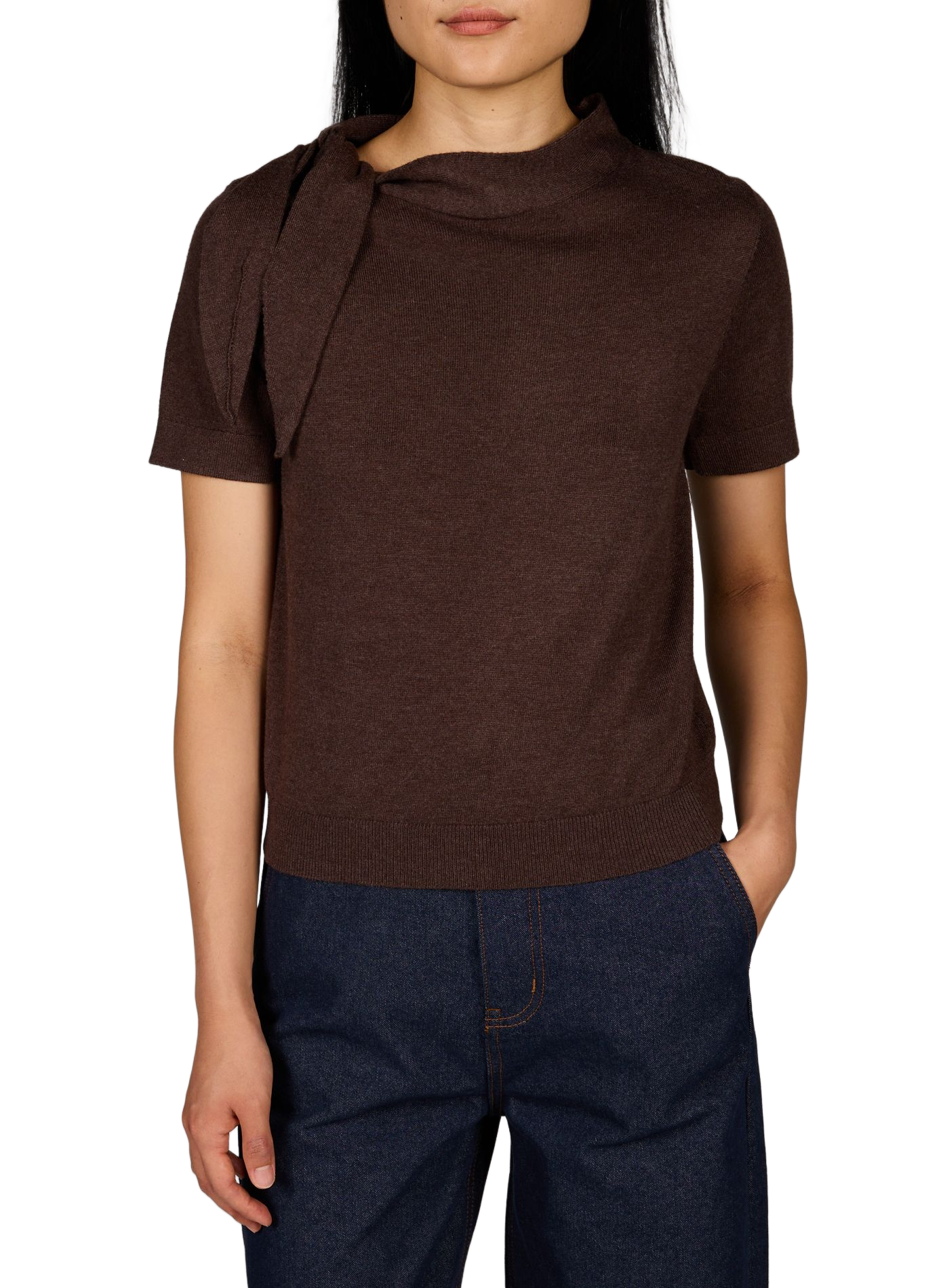 Kurzarm-Pullover mit Knotenkragen ARTLOVE Braun