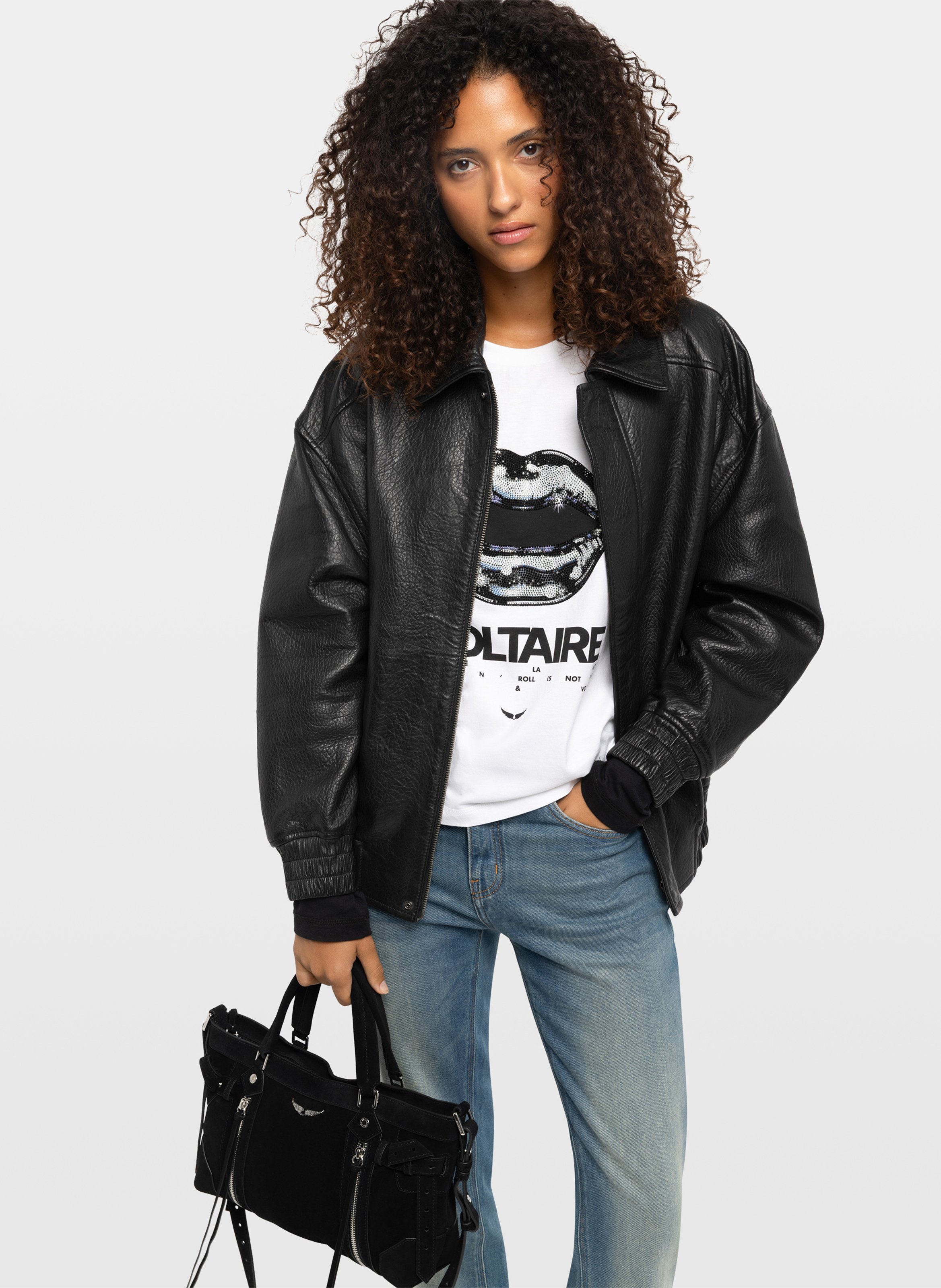 Veste col classique en cuir loriand ZADIG&VOLTAIRE Noir