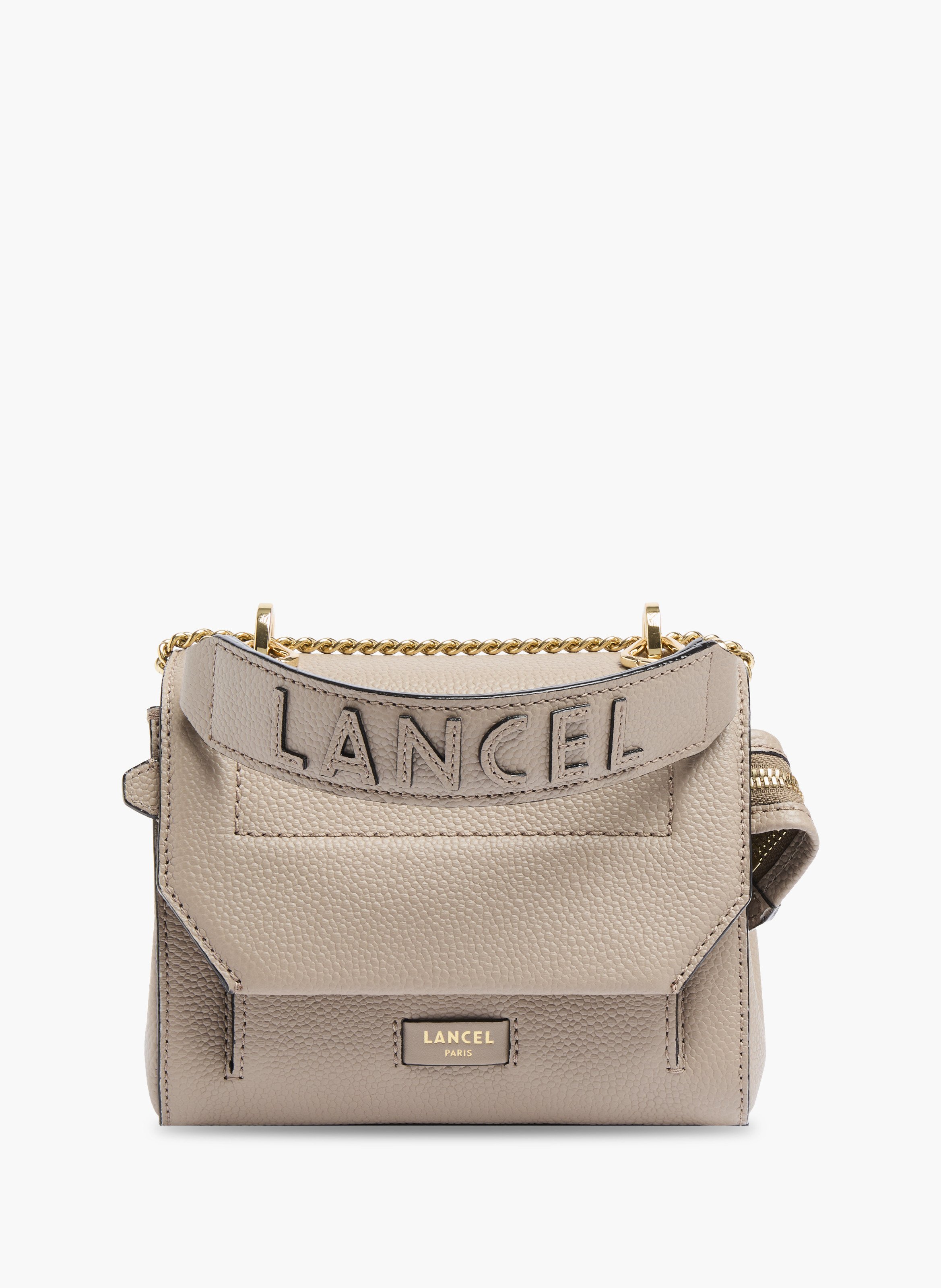 Sac à rabat ninon s — cuir gris, sangle en cuir et chaîne LANCEL Gris