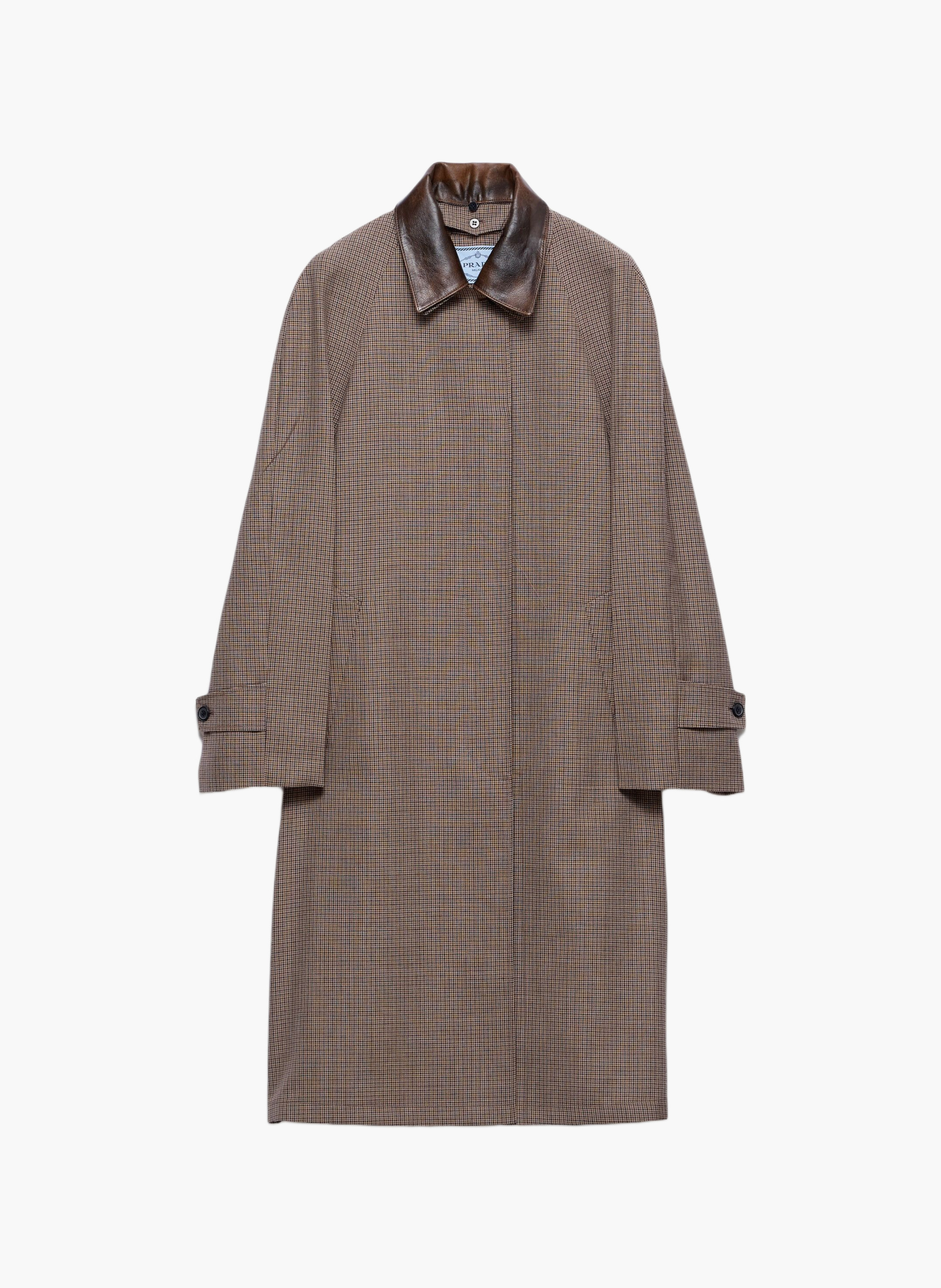 Manteau droit en laine à motif pied-de-poule PRADA Marron