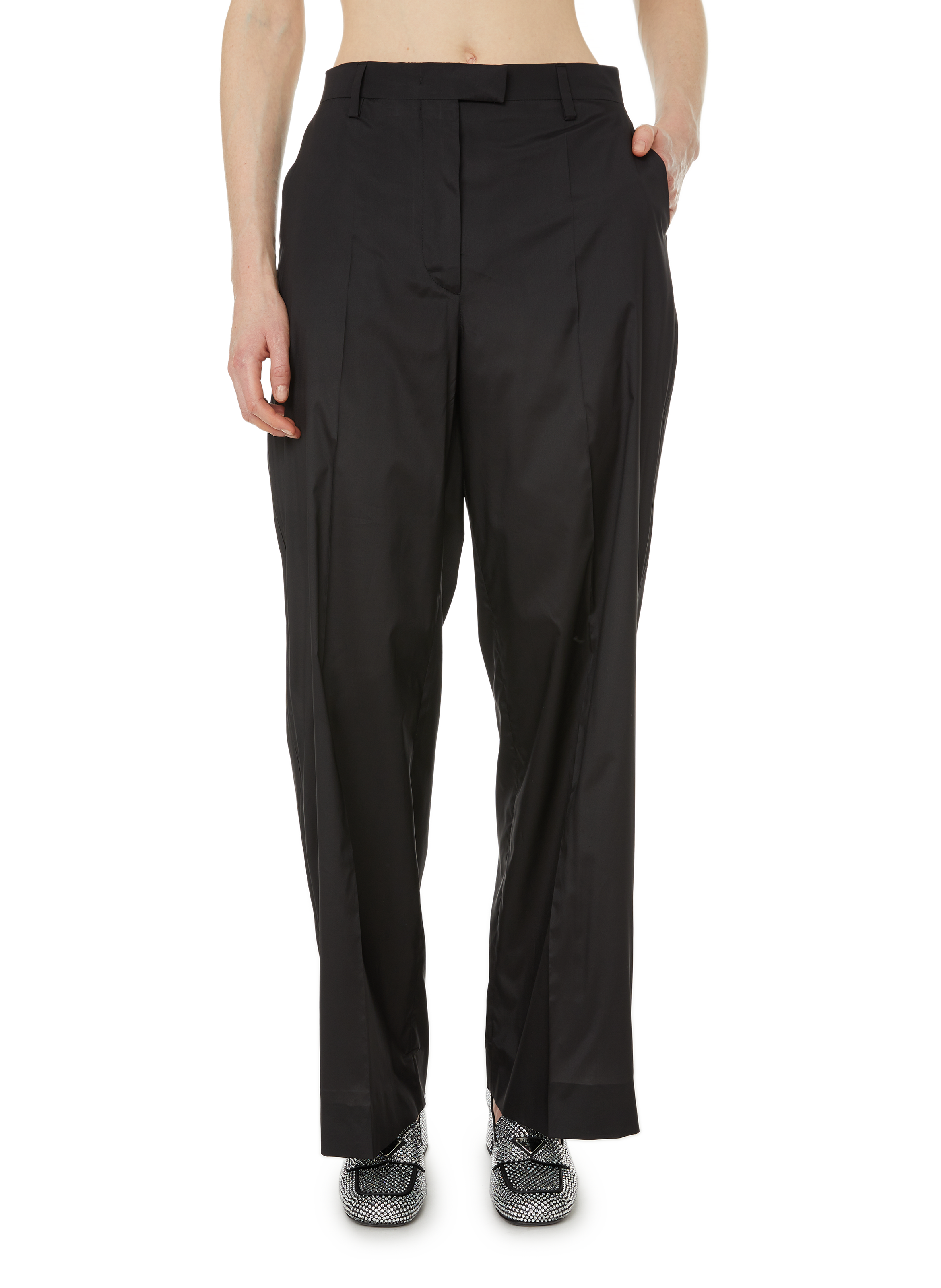 Pantalon palazzo en soie PRADA Noir
