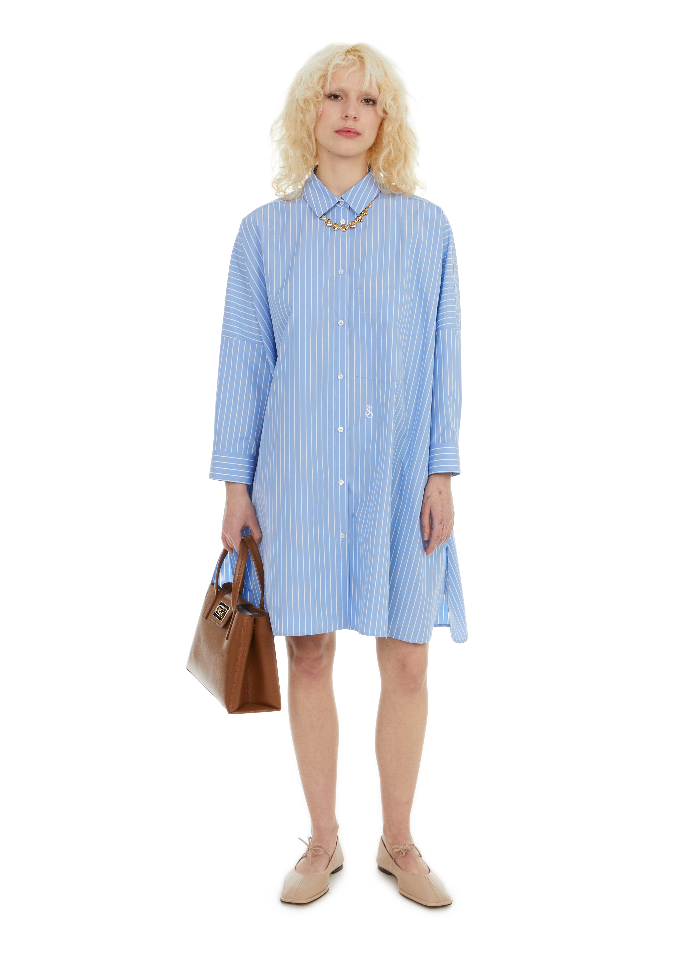 JIL SANDER Robe chemise rayée Bleu
