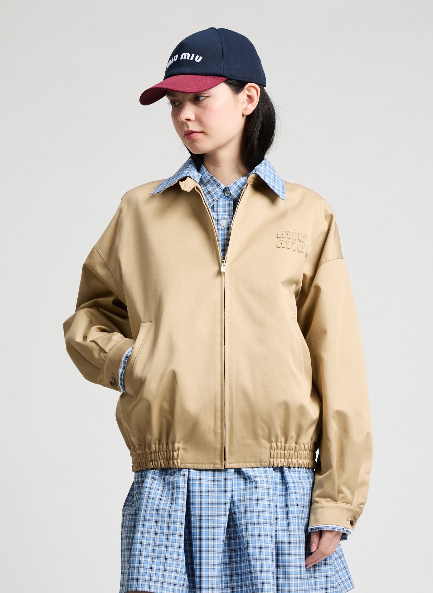 Veste droite double col en coton MIU MIU Beige