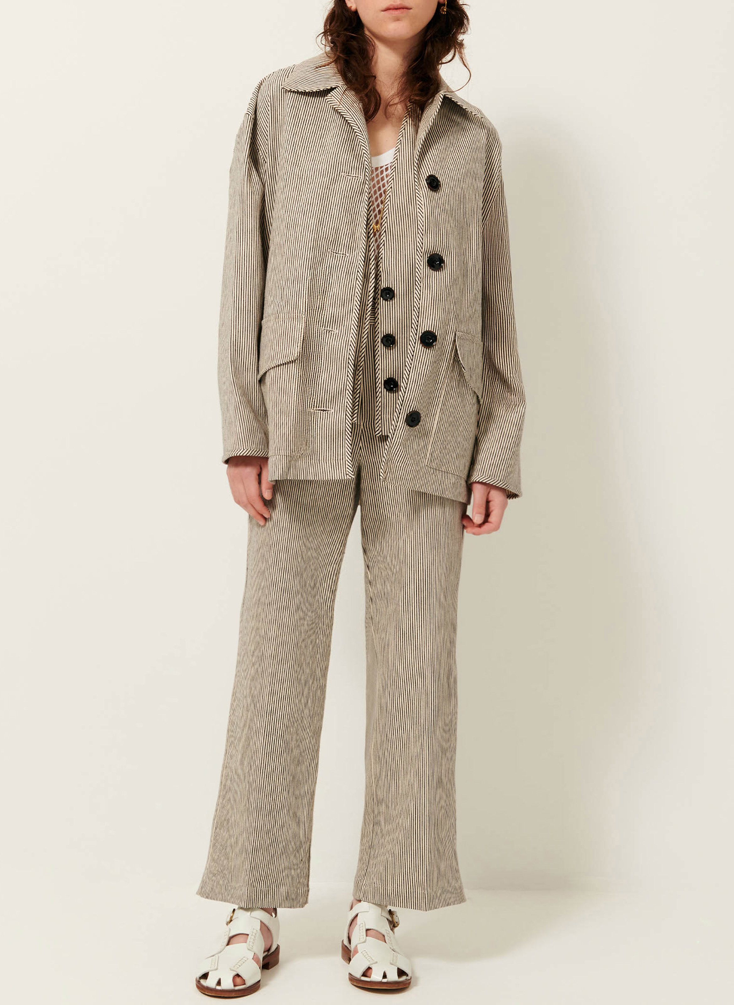 Pantalon droit en coton rayé albello SESSUN Noir