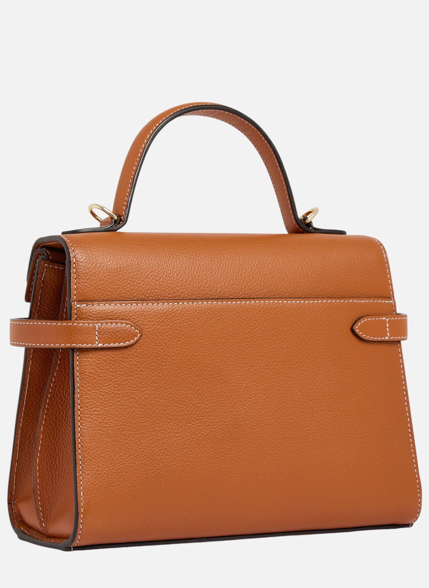 Sac à main double rabat moyen modèle emilie en cuir grainé LE TANNEUR Marron