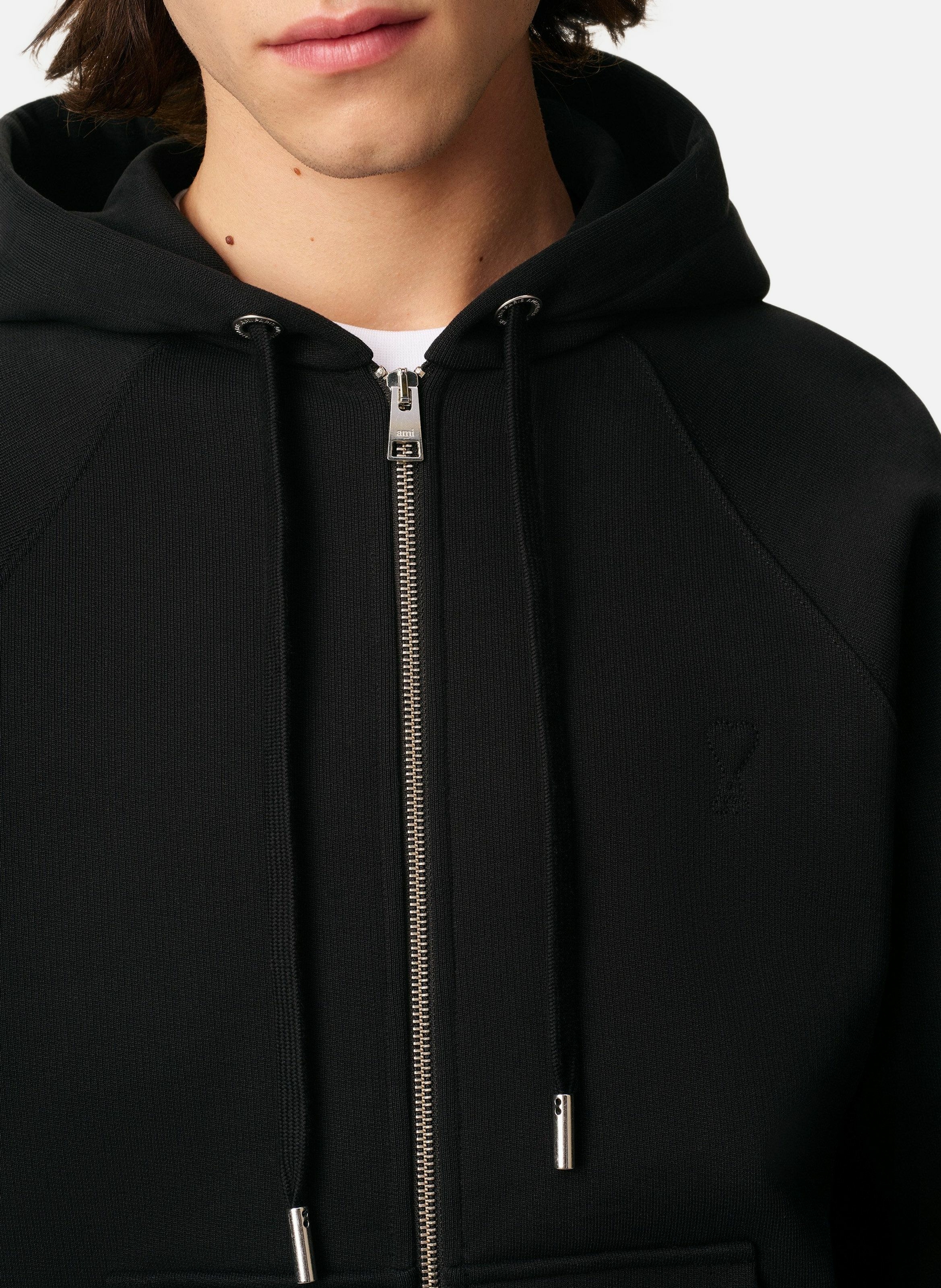 Hoodie zippé ami de coeur embossé unisexe en coton AMI PARIS Noir