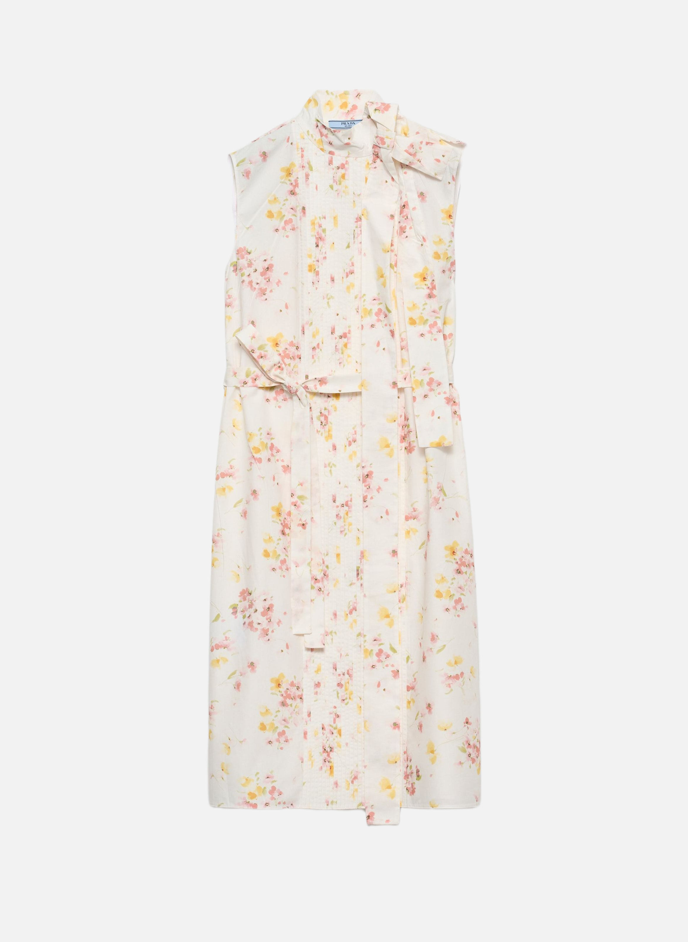Robe plissée en popeline à imprimé floral PRADA Rose