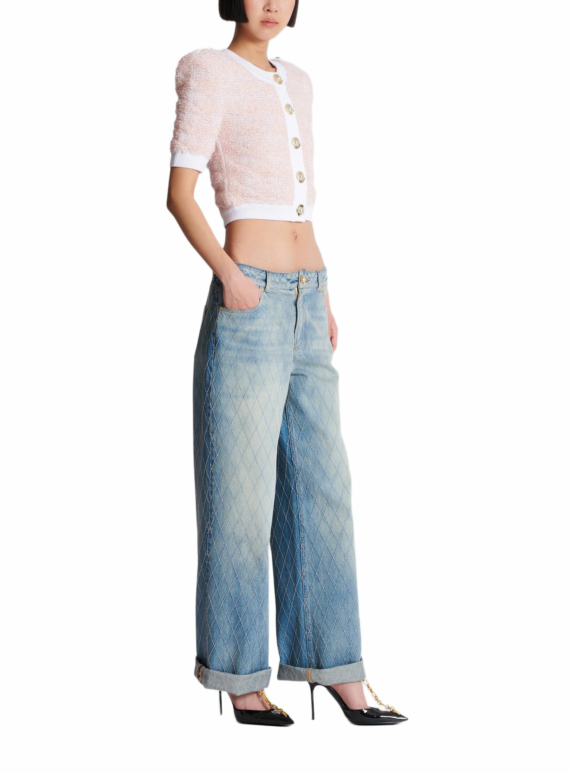 Cardigan à manches courtes en maille BALMAIN Rose