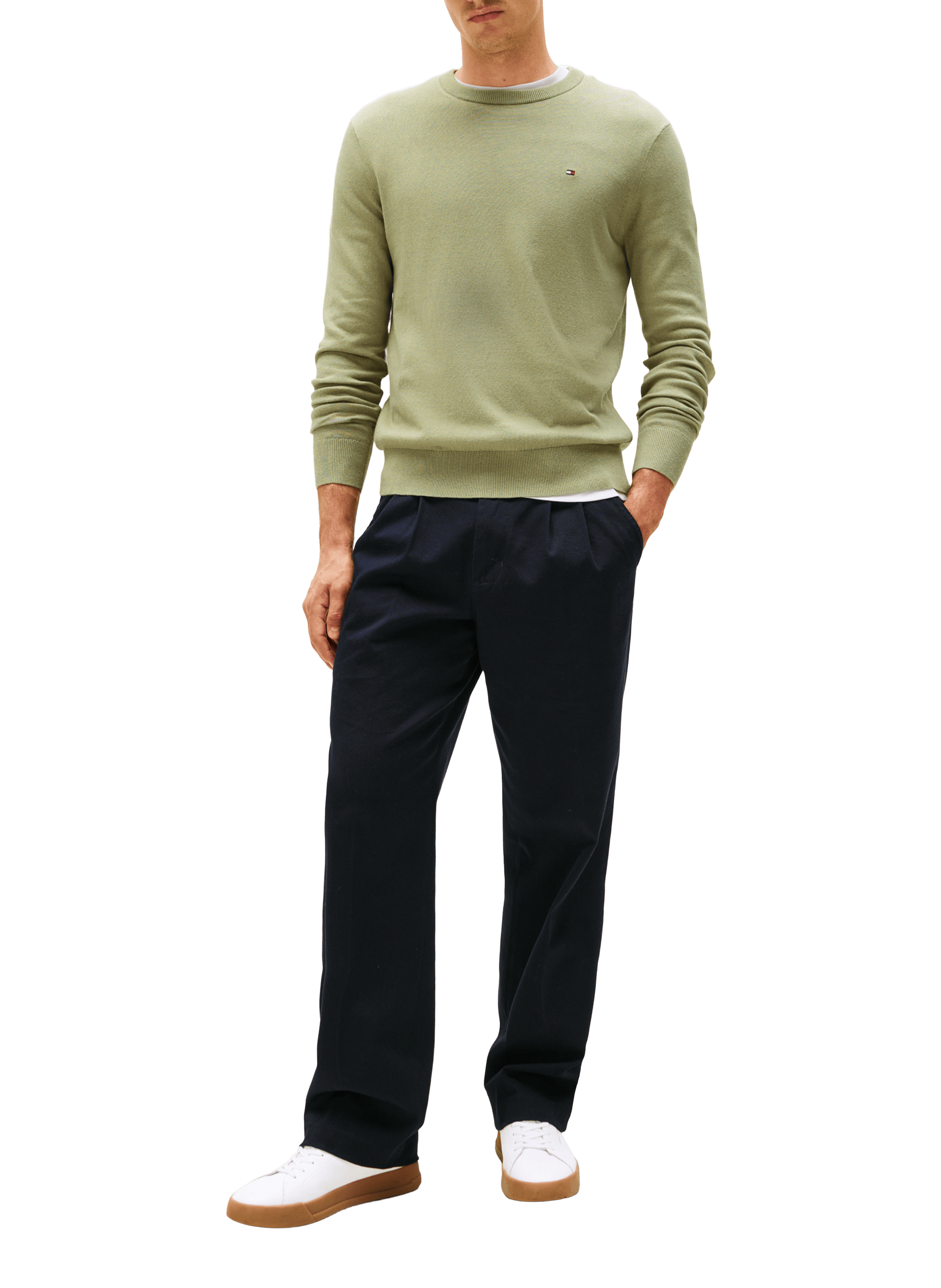 Pull col rond en coton et cachemire TOMMY HILFIGER Vert