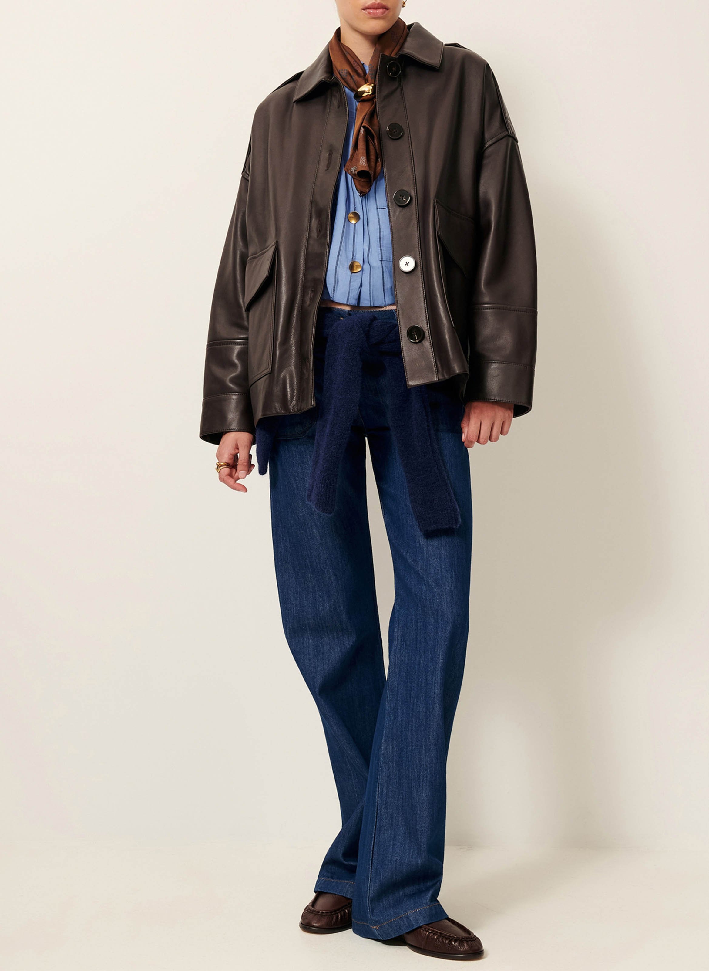 Veste ample boutonnée en cuir harriboyd Marron