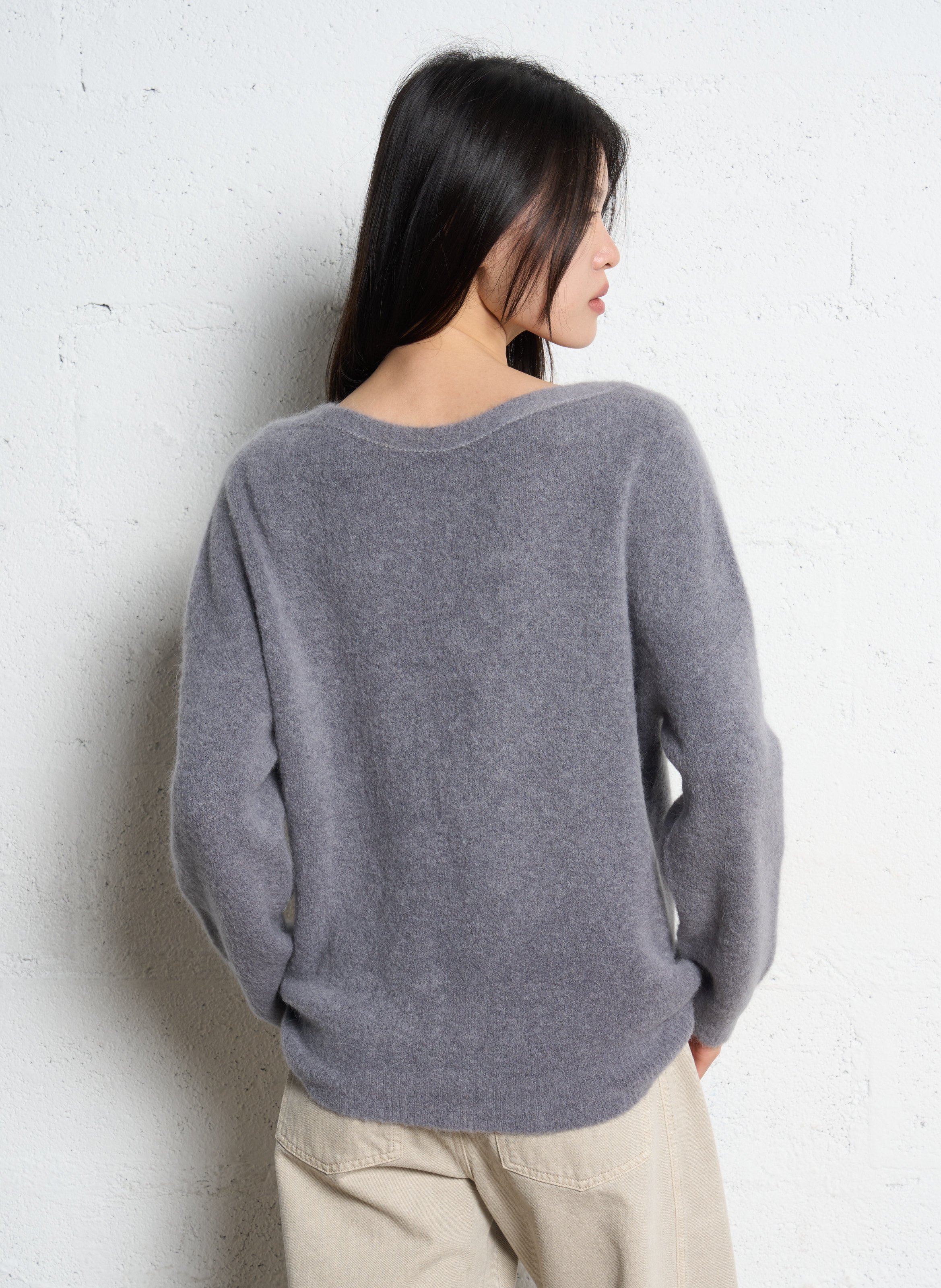 Gilet devant dos col v en laine mélangée IKKS Gris