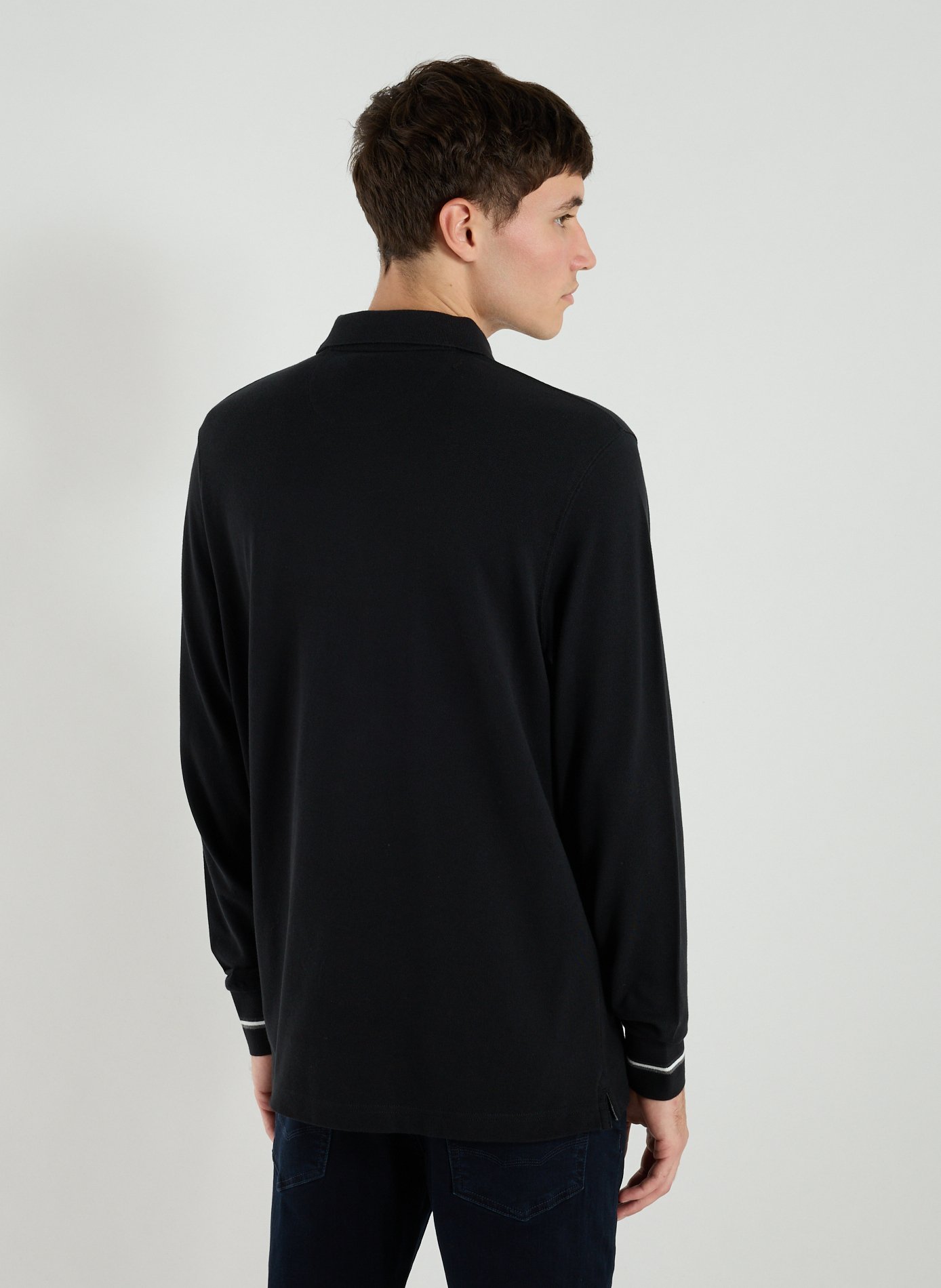 Long-sleeved cotton polo shirt EDEN PARK Black