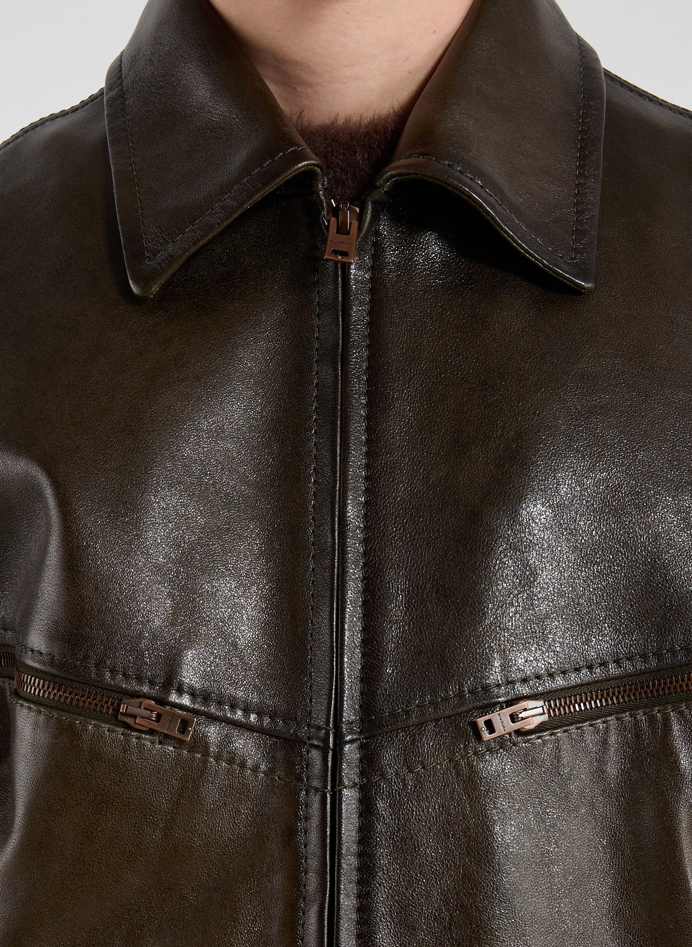 Blouson bomber en cuir d'agneau ACNE STUDIOS Kaki