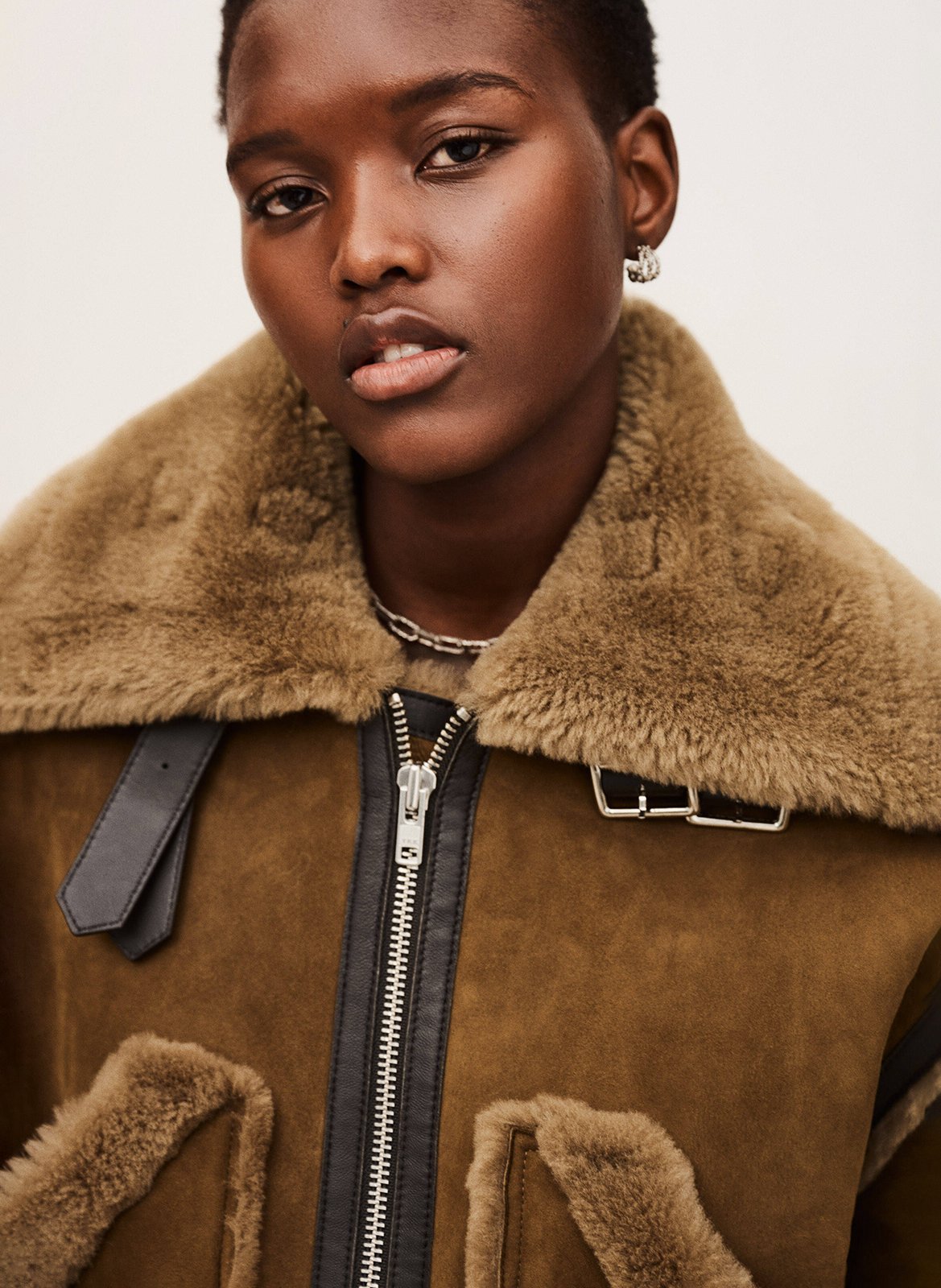 Veste droite col rabattu en cuir velours duli BA&SH Marron