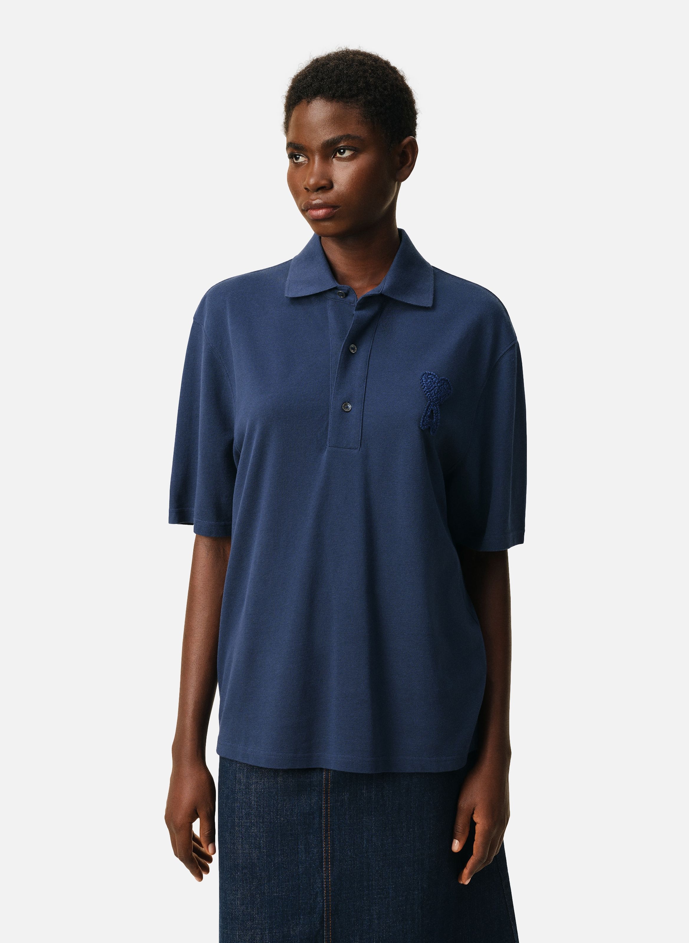 Polo ami de coeur crochet en coton unisexe AMI PARIS Bleu