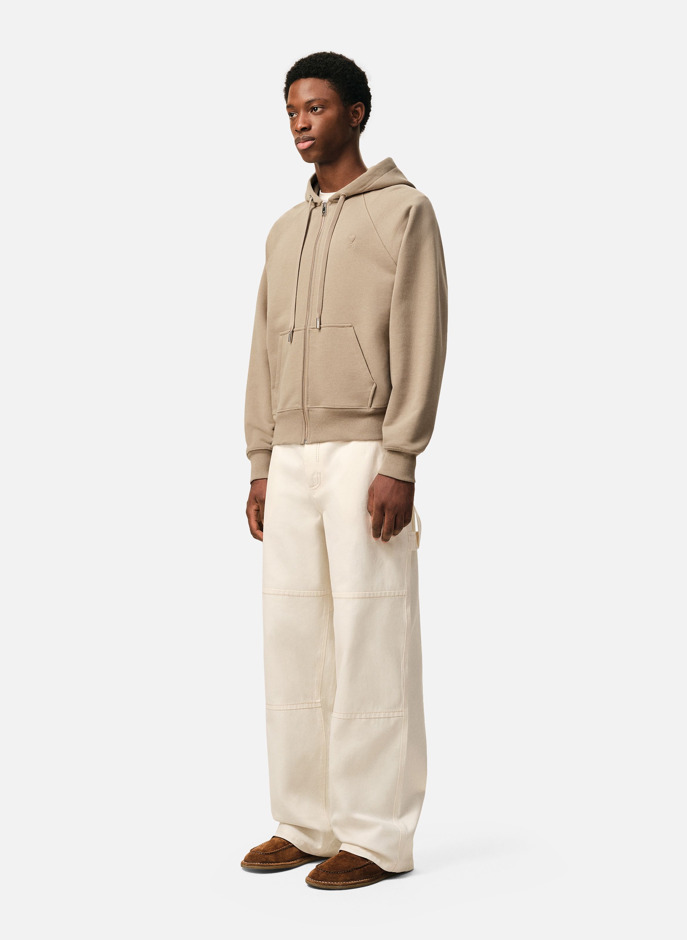 Hoodie Zippé Ami De Coeur En Coton unisexe AMI PARIS Beige