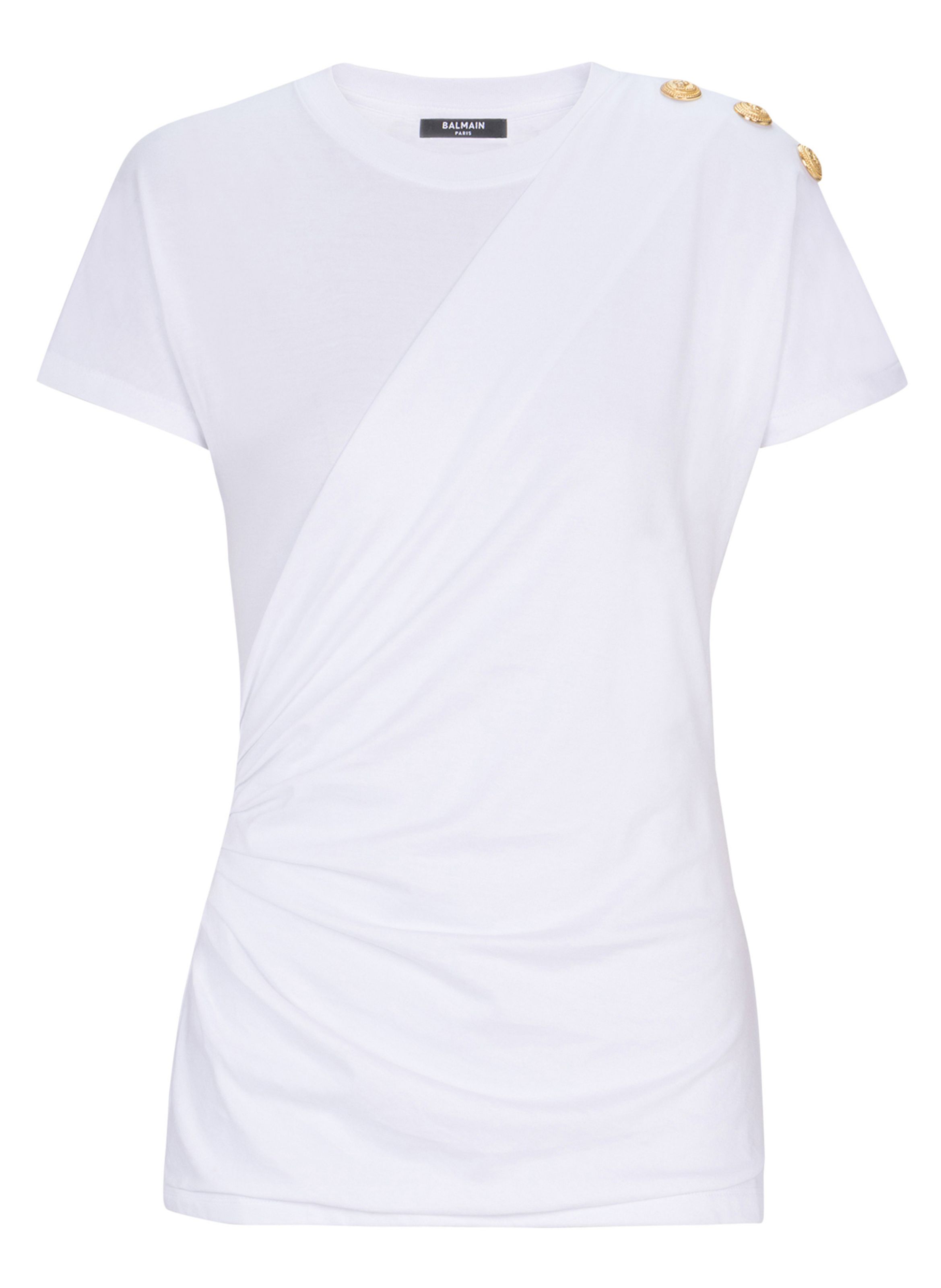 T-shirt à manches courtes drapé en jersey BALMAIN Blanc