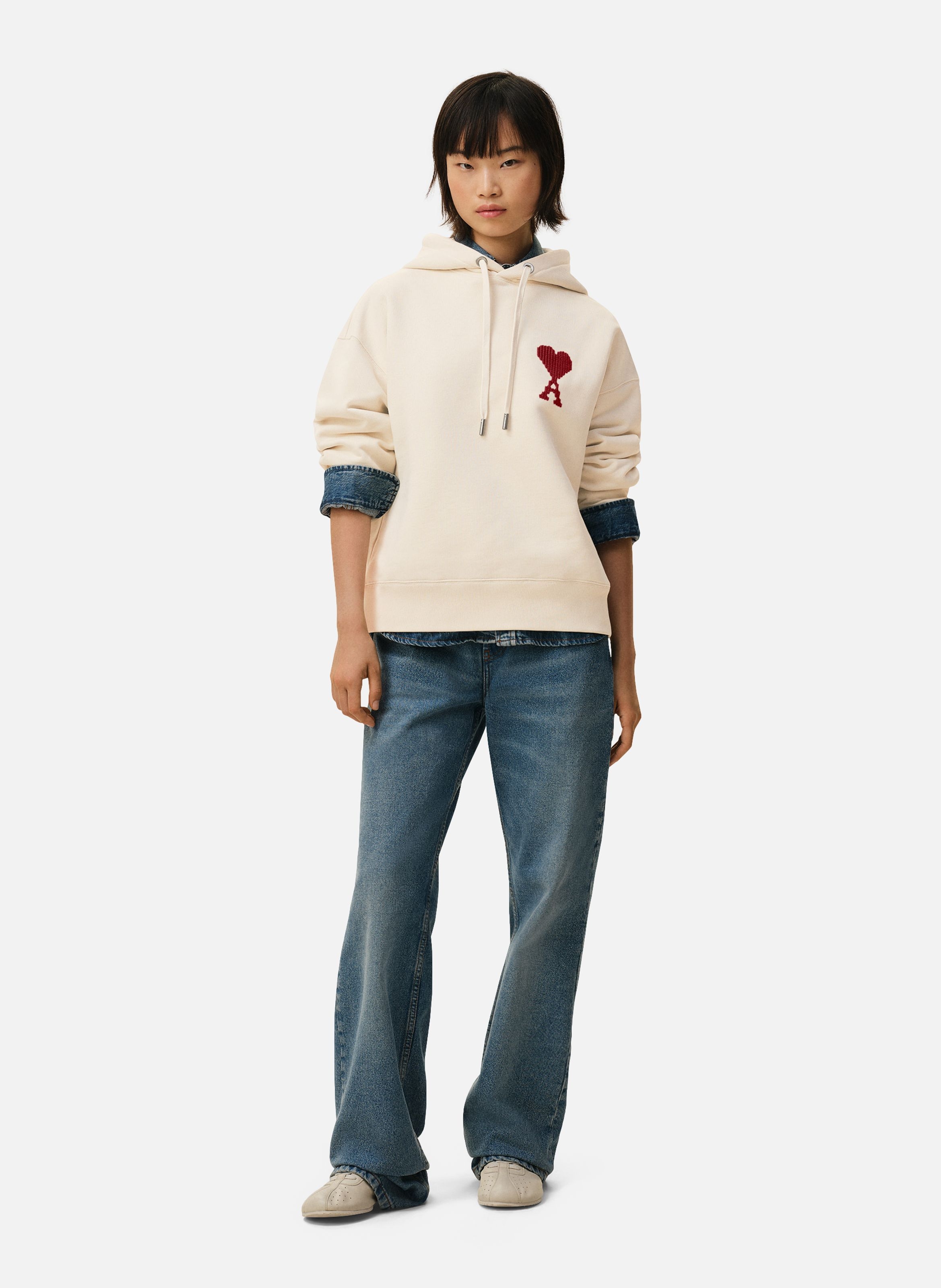 Hoodie broderie ami de coeur unisexe en coton AMI PARIS Blanc