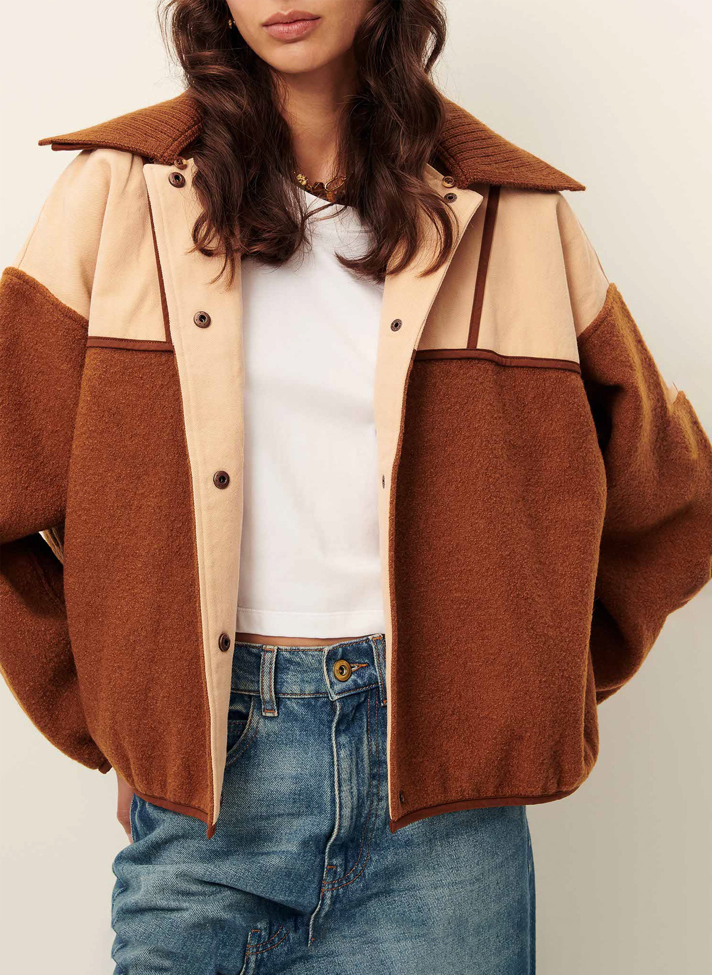 Blouson col classique amovible en laine tijuca SESSUN Marron