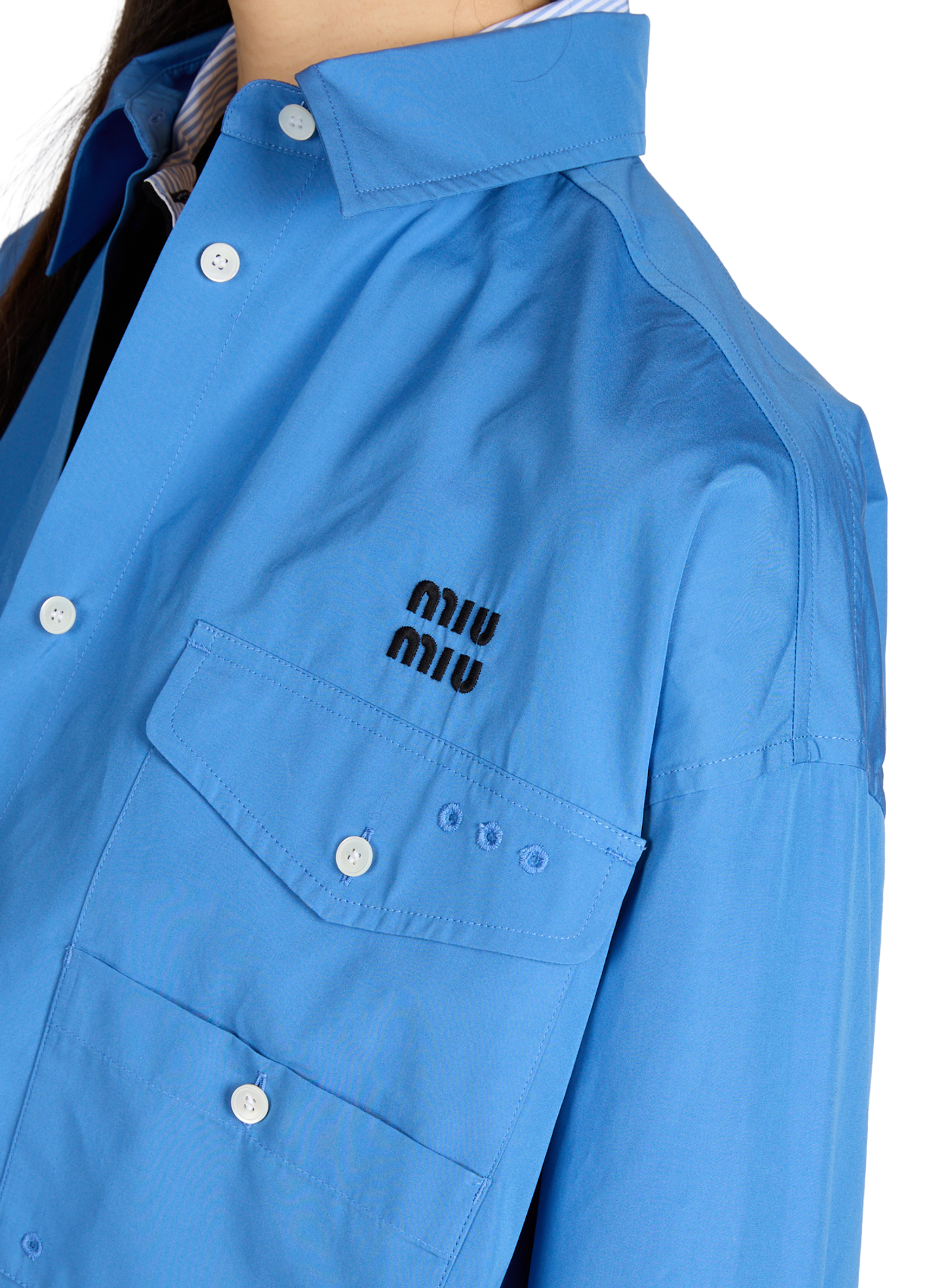 Chemise courte en coton MIU MIU Bleu