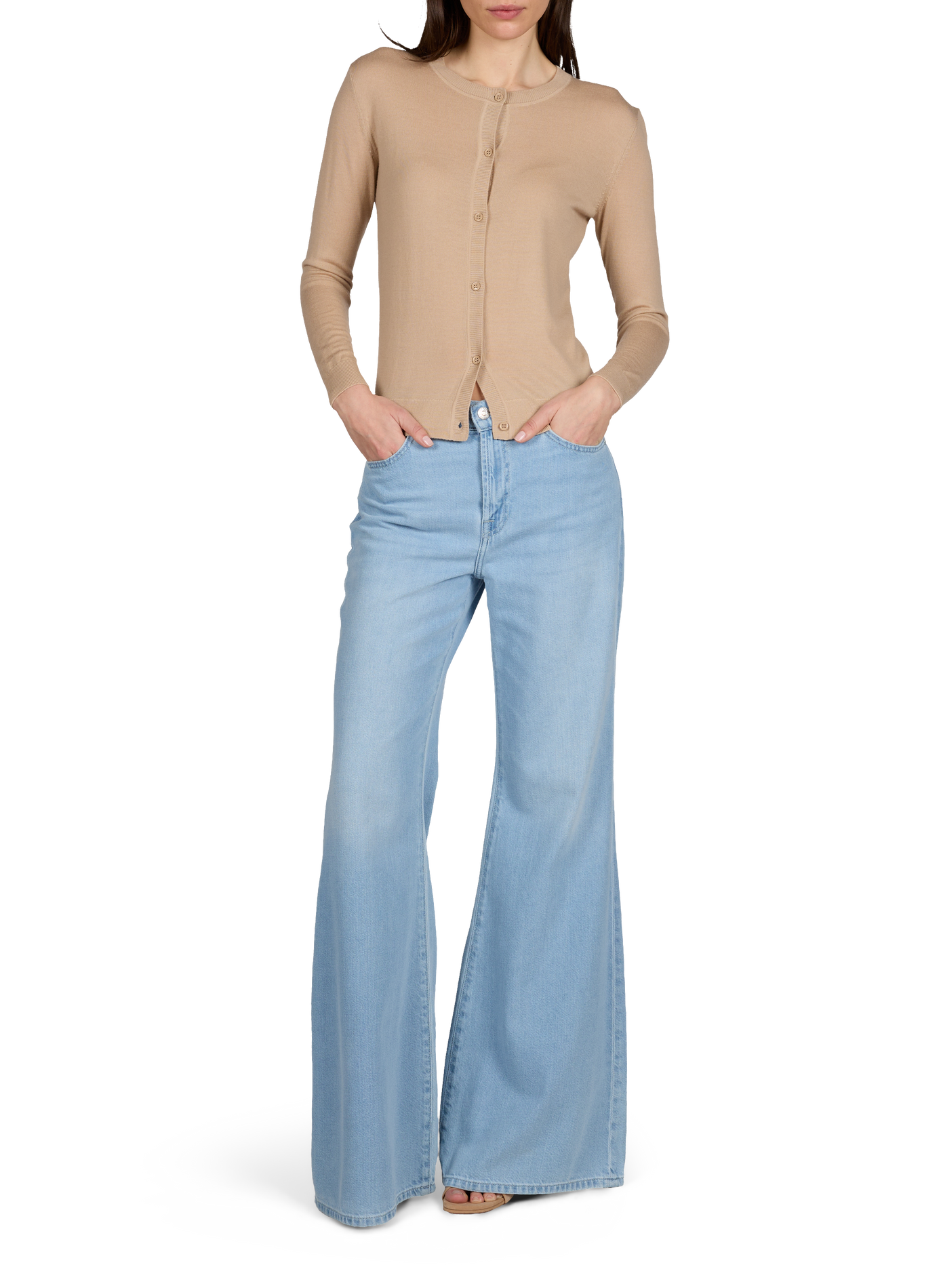 Cardigan droit Acad en laine mérinos AU PRINTEMPS PARIS Beige