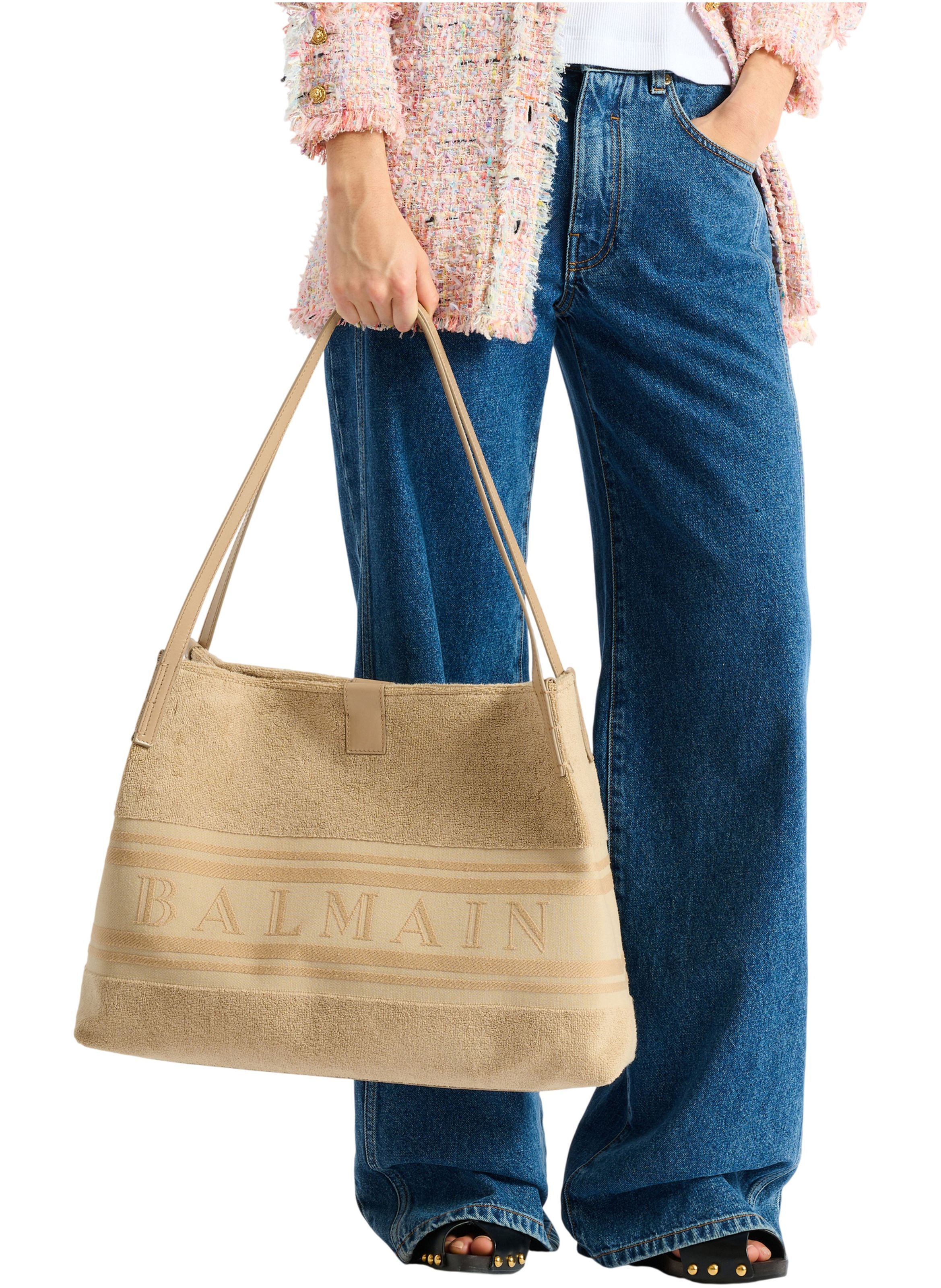 Sac cabas release medium en coton bouclette BALMAIN Beige