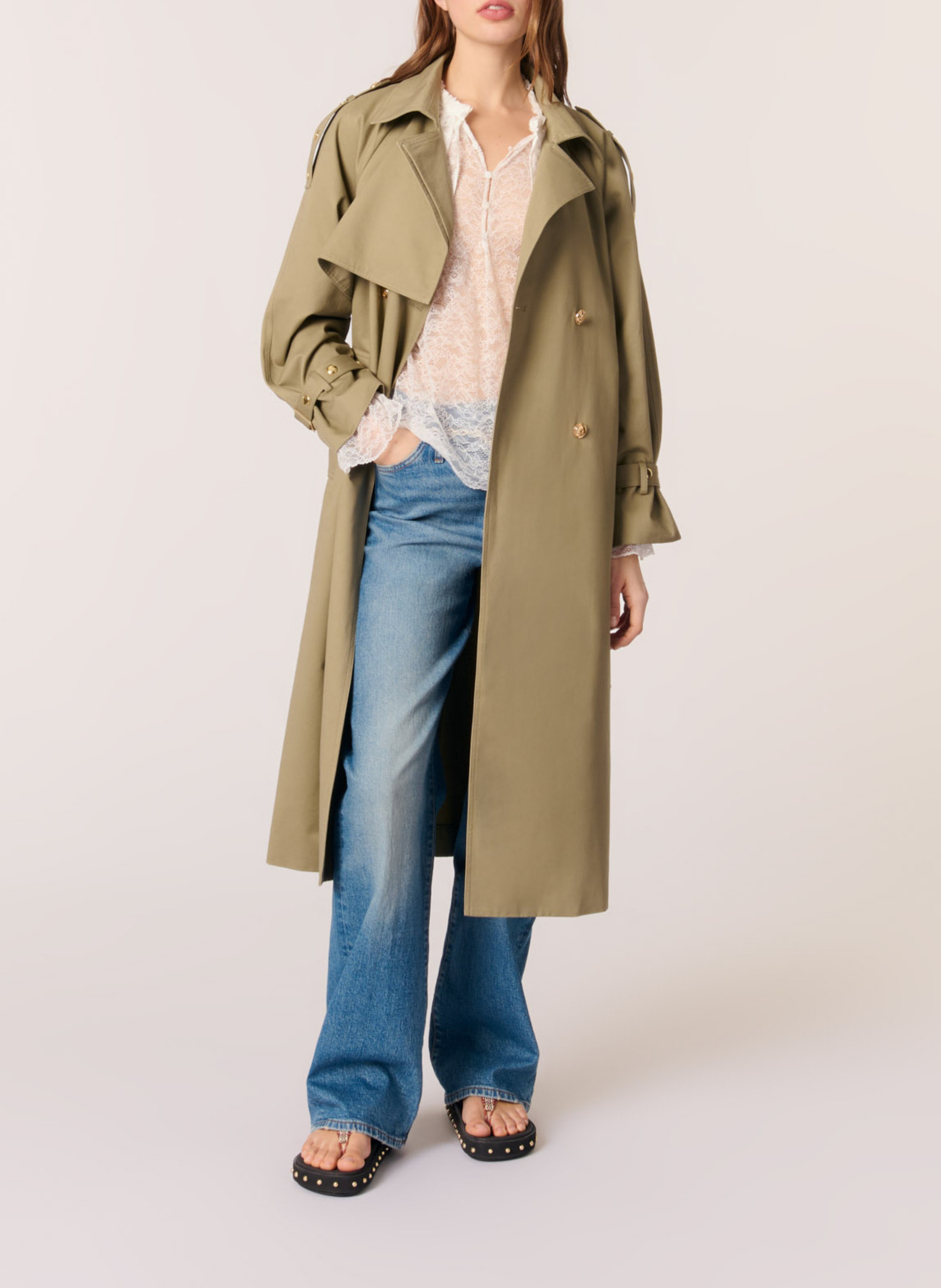 Trench cintrée en coton MAJE Kaki