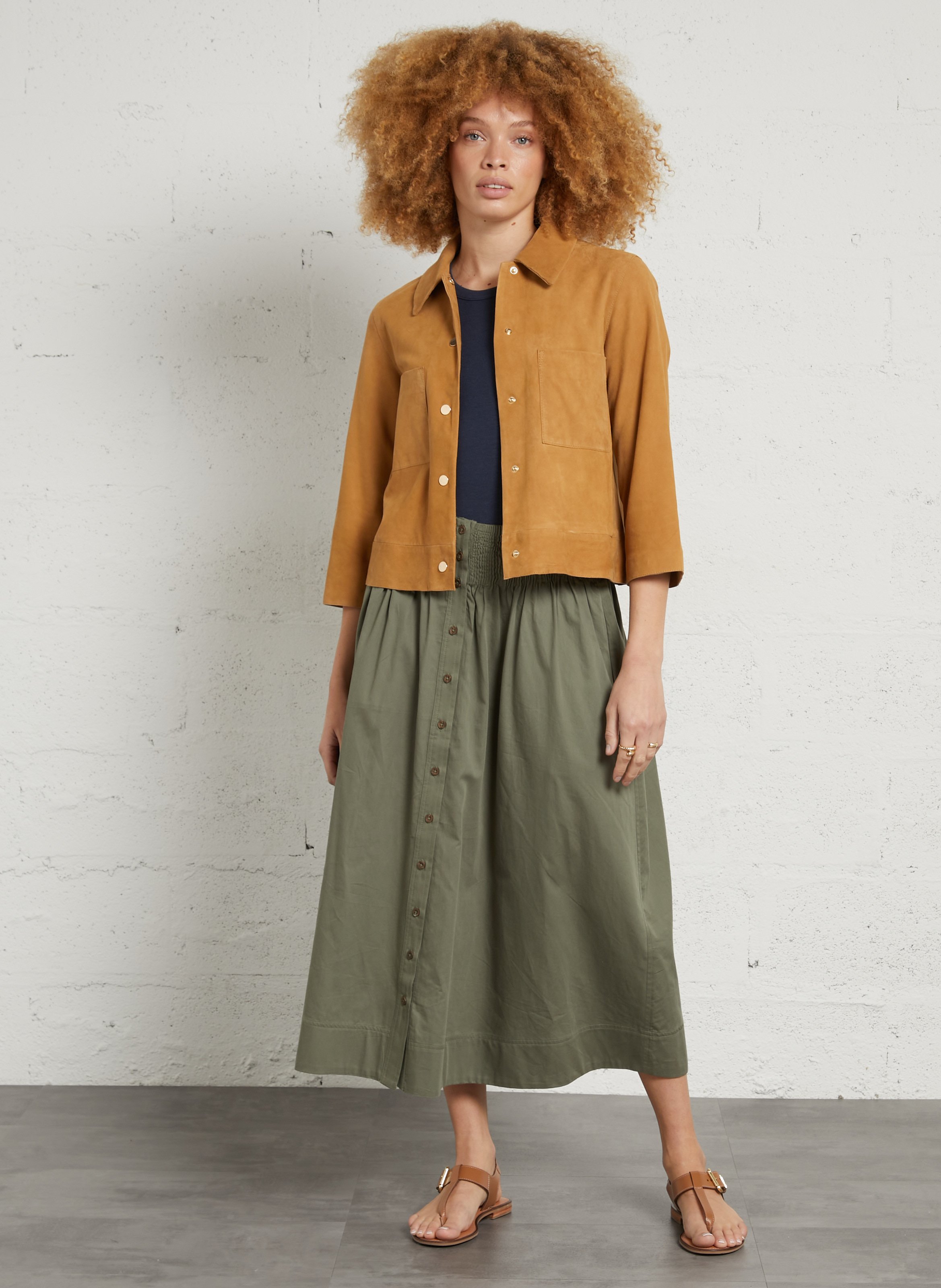 Surchemise droite col classique en cuir velours clara | Doré MAISON 123 Femme
