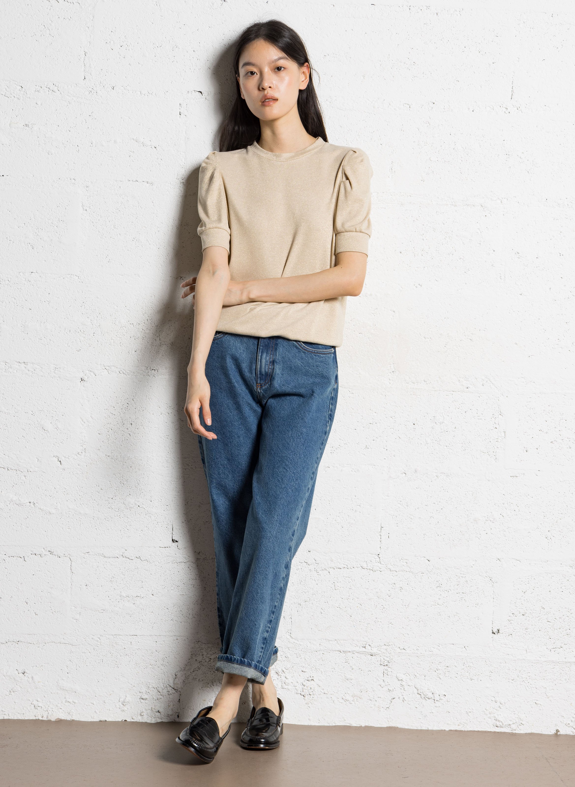 Pull droit col rond pailleté IKKS Doré