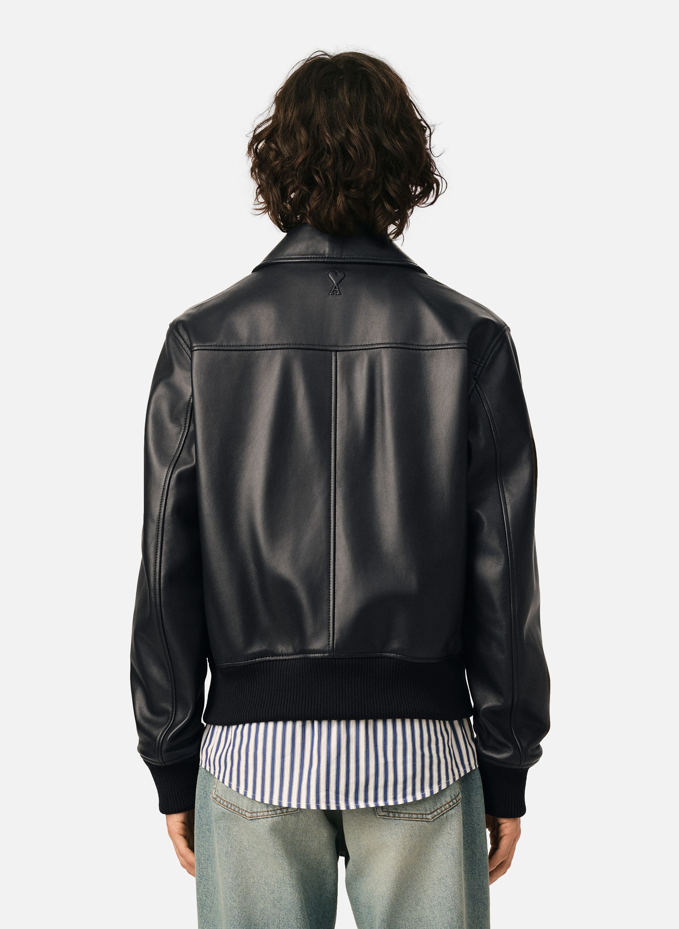 Blouson en cuir d'agneau AMI PARIS Noir