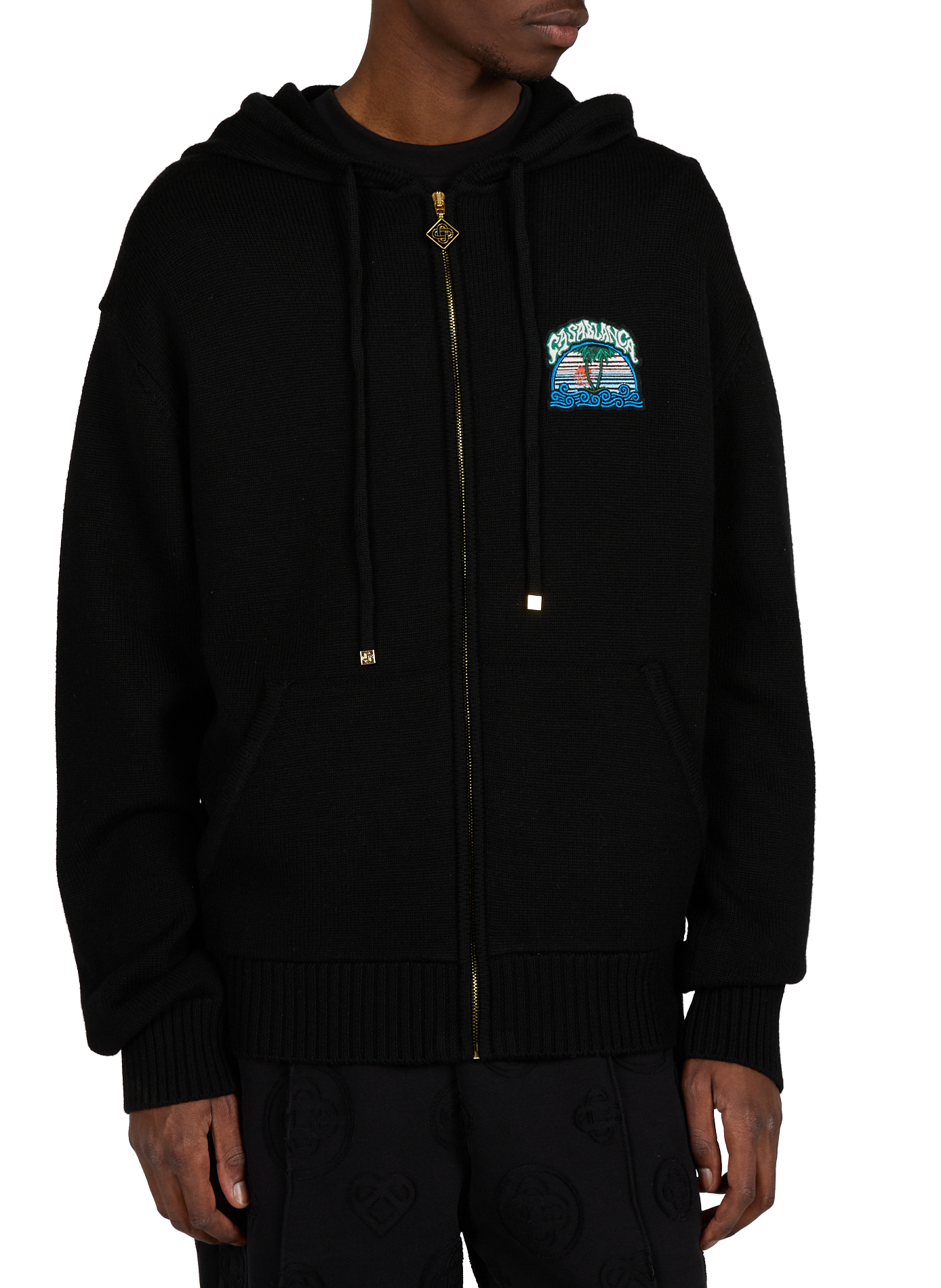 Zippered wool hooded cardigan CASABLANCA PARIS Black