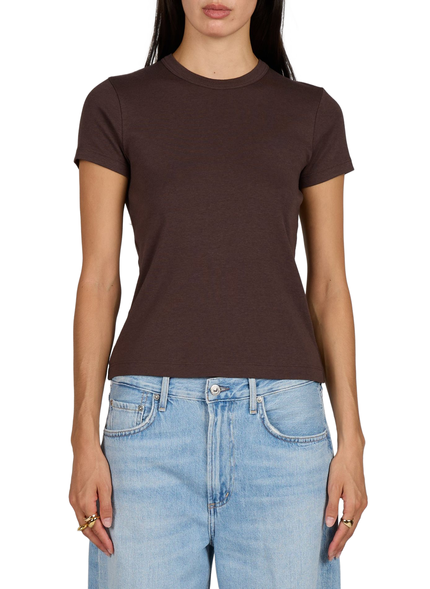 Cotton-blend round-neck T-shirt VINCE Brown