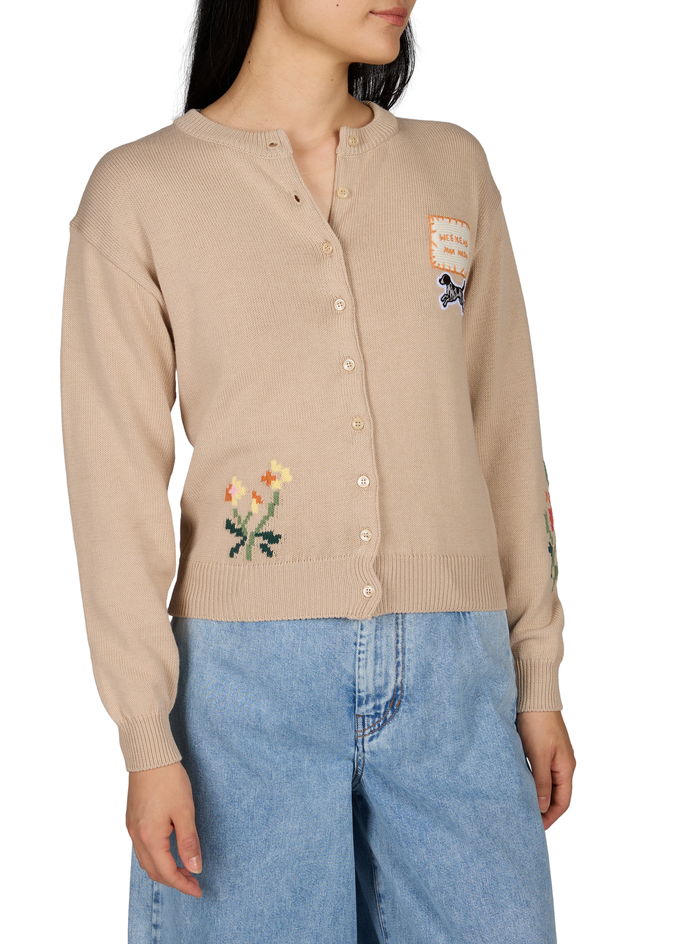 Gerade geschnittener Cardigan mit Rundhalsausschnitt und Stickerei aus Baumwollmischung MAX MARA WEEK END No color