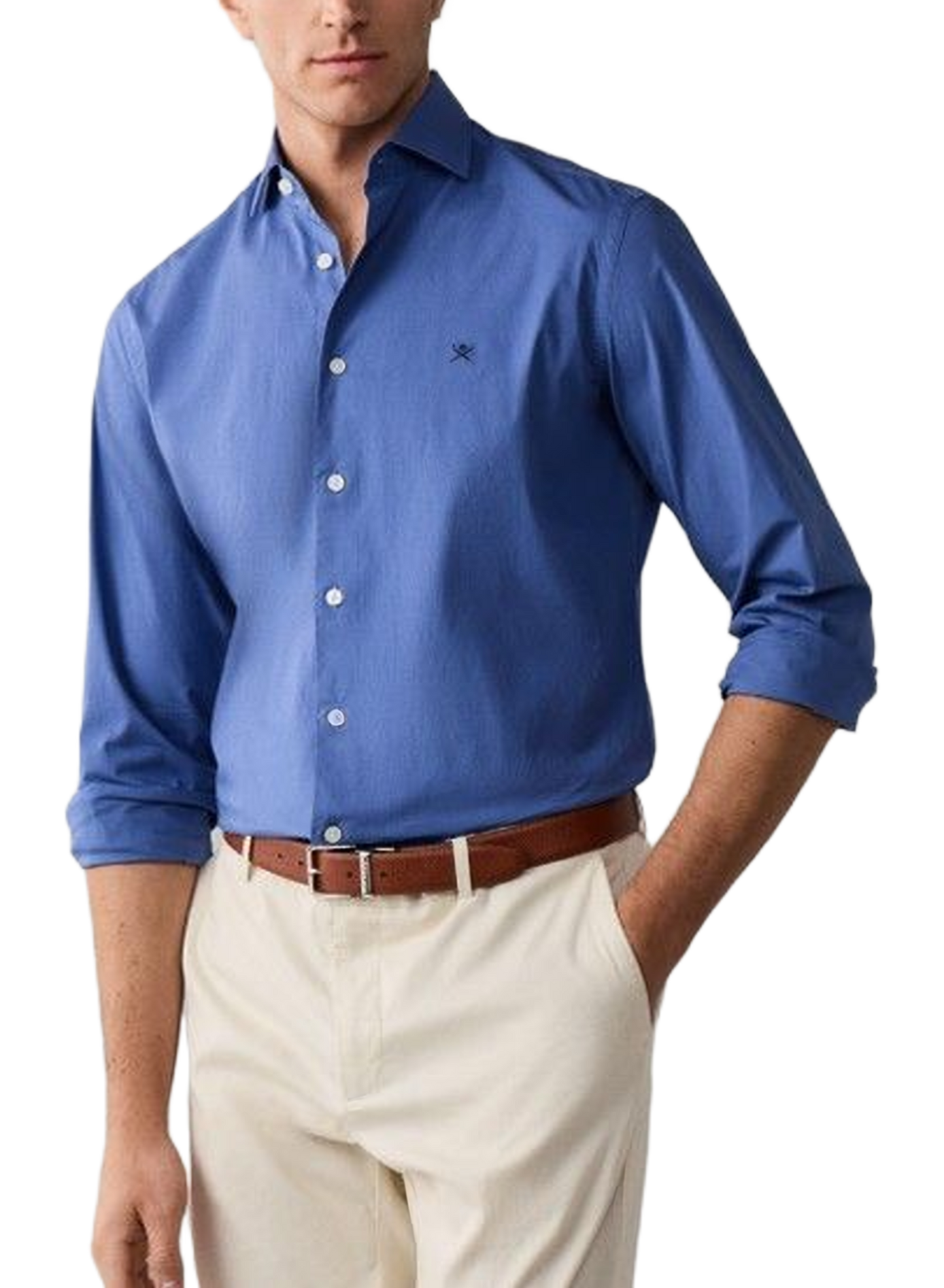 Slim shirt with embroidered logo in blended cotton HACKETT Blue