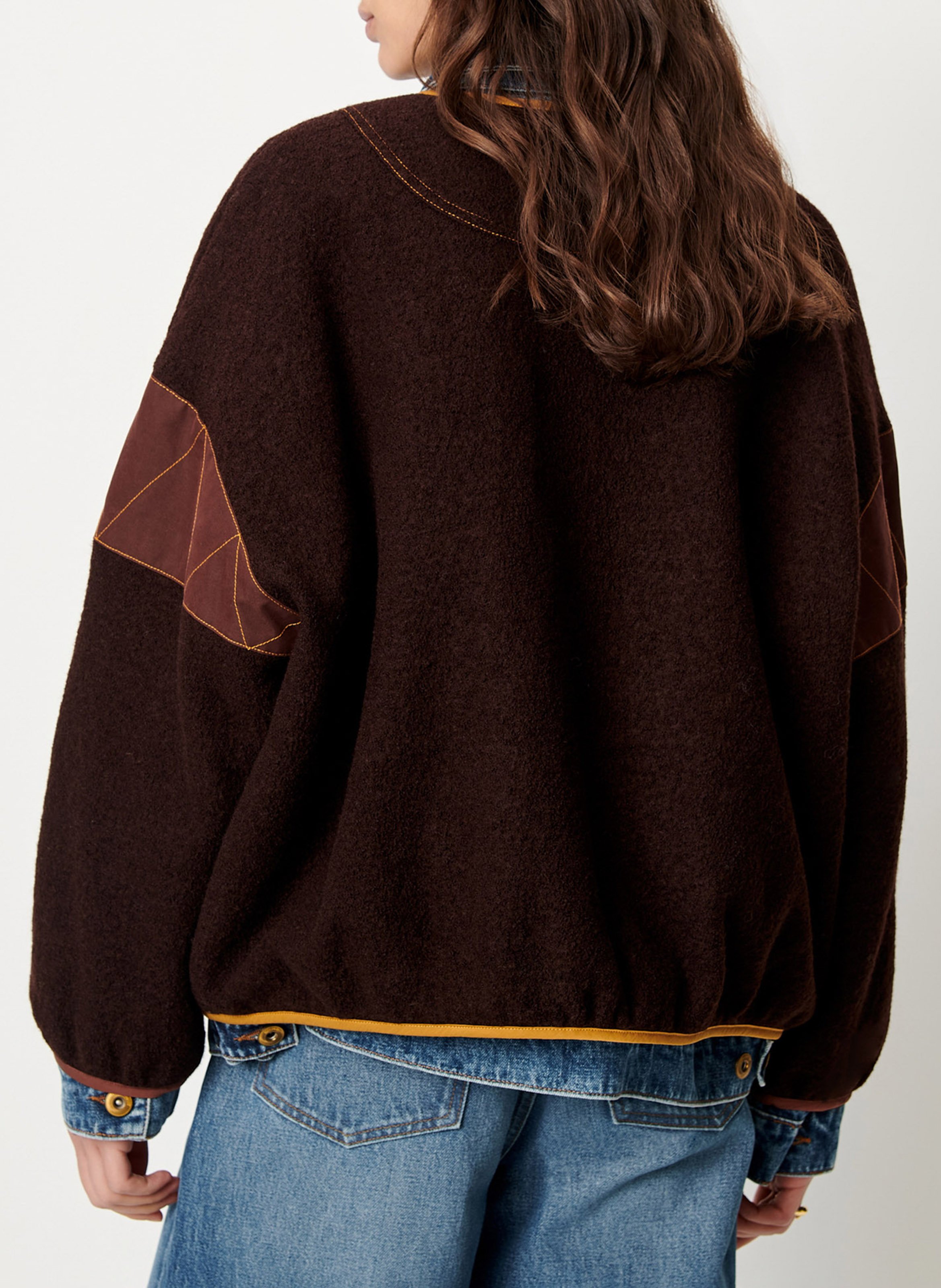 Veste ronde à détails denim en laine cold night SESSUN Marron