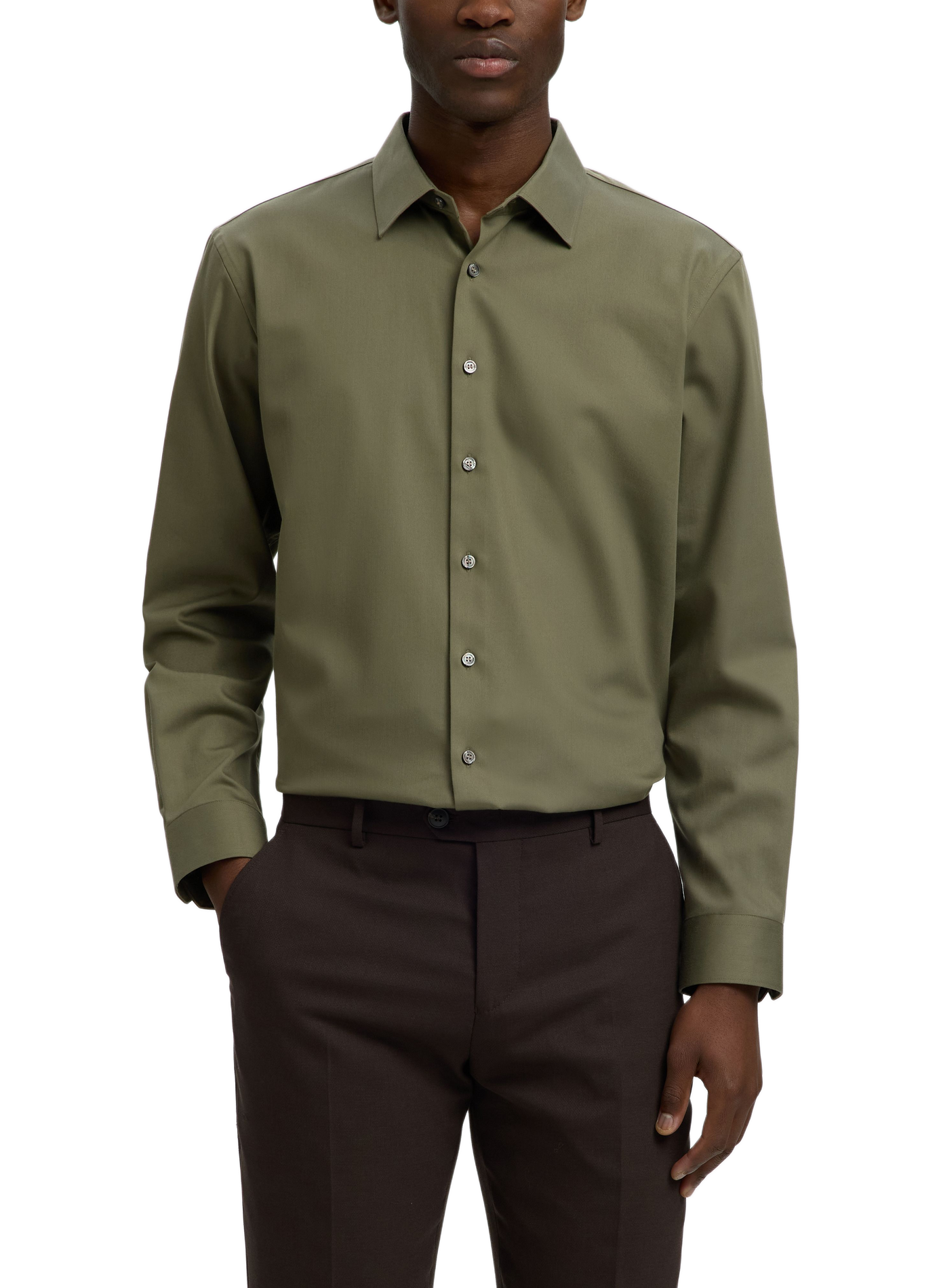 Slim-fit shirt in blended organic cotton | Groen SELECTED Heren