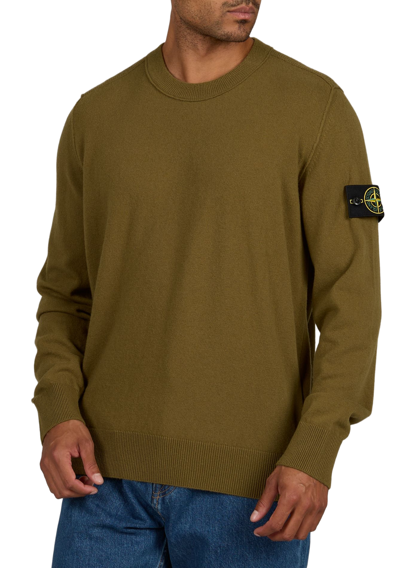 Maglione diritto a collo tondo in lana STONE ISLAND Kaki