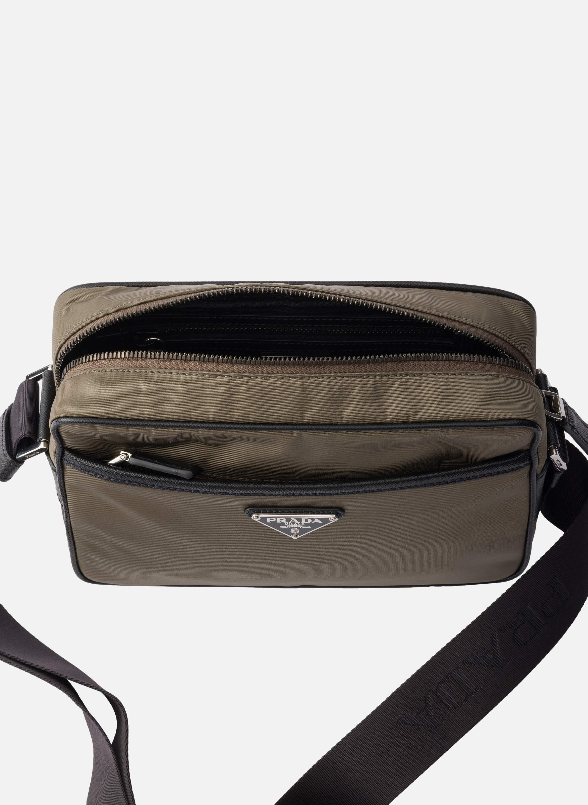 Sac porté épaule en re-nylon et saffiano PRADA Gris