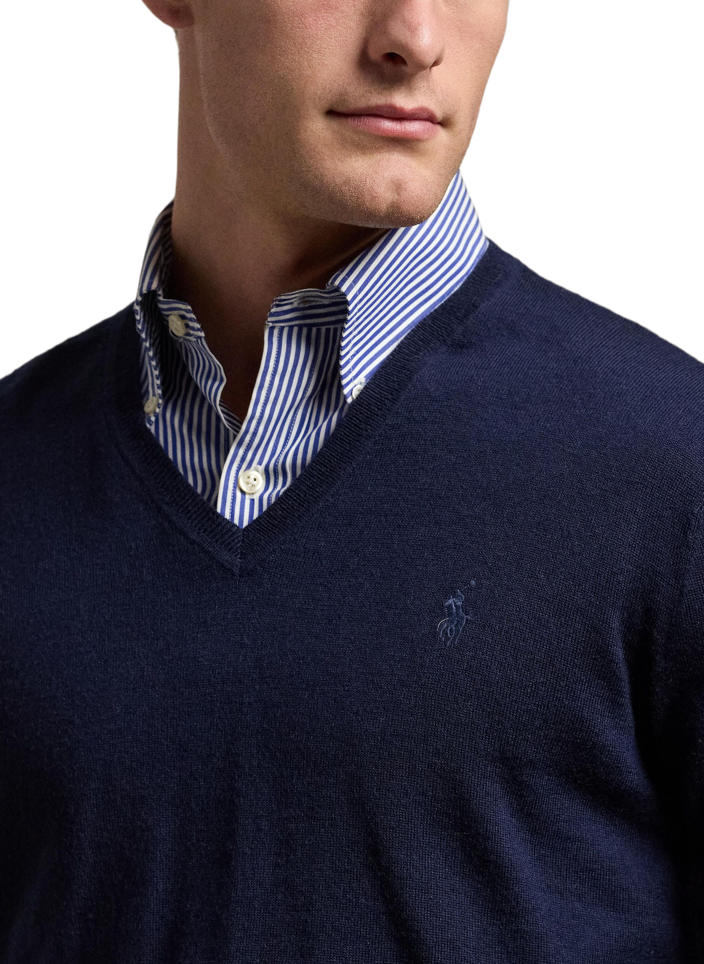 Pull cintré col V en laine POLO RALPH LAUREN Bleu