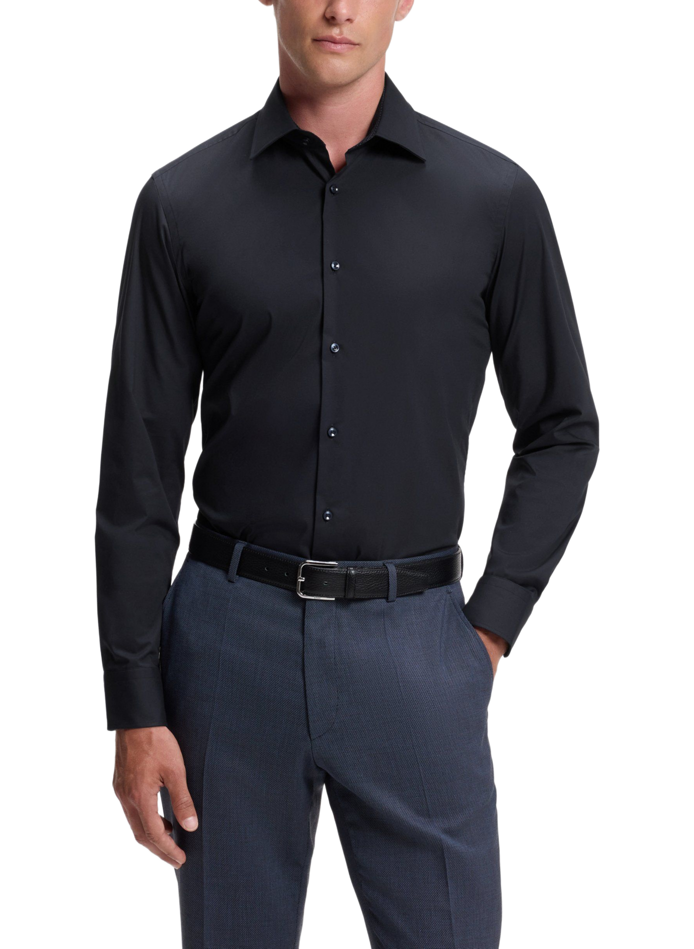 Chemise slim en coton mélangé BOSS Blauw