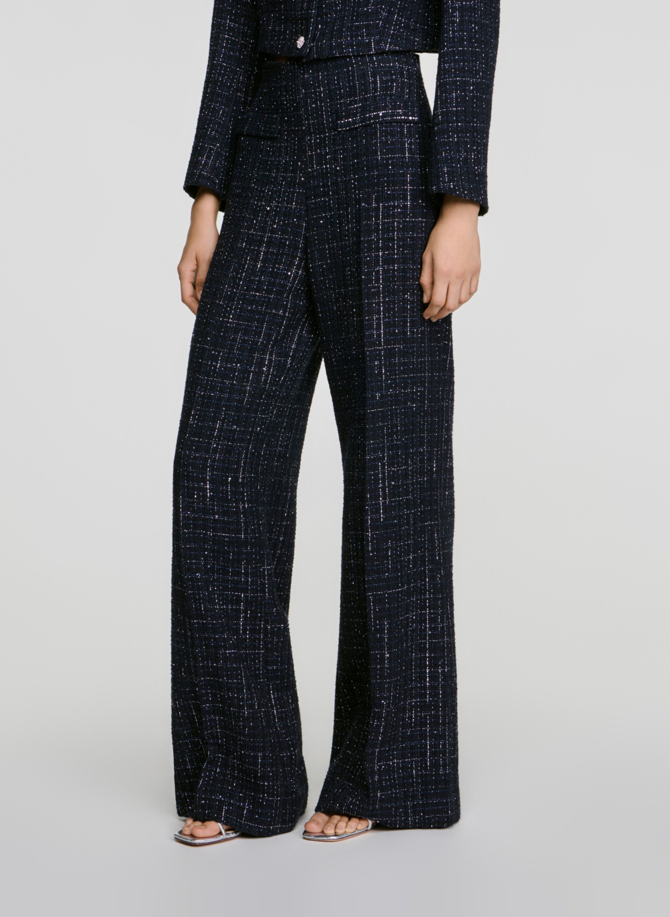 Pantalon patte d'eph en tweed SANDRO Bleu