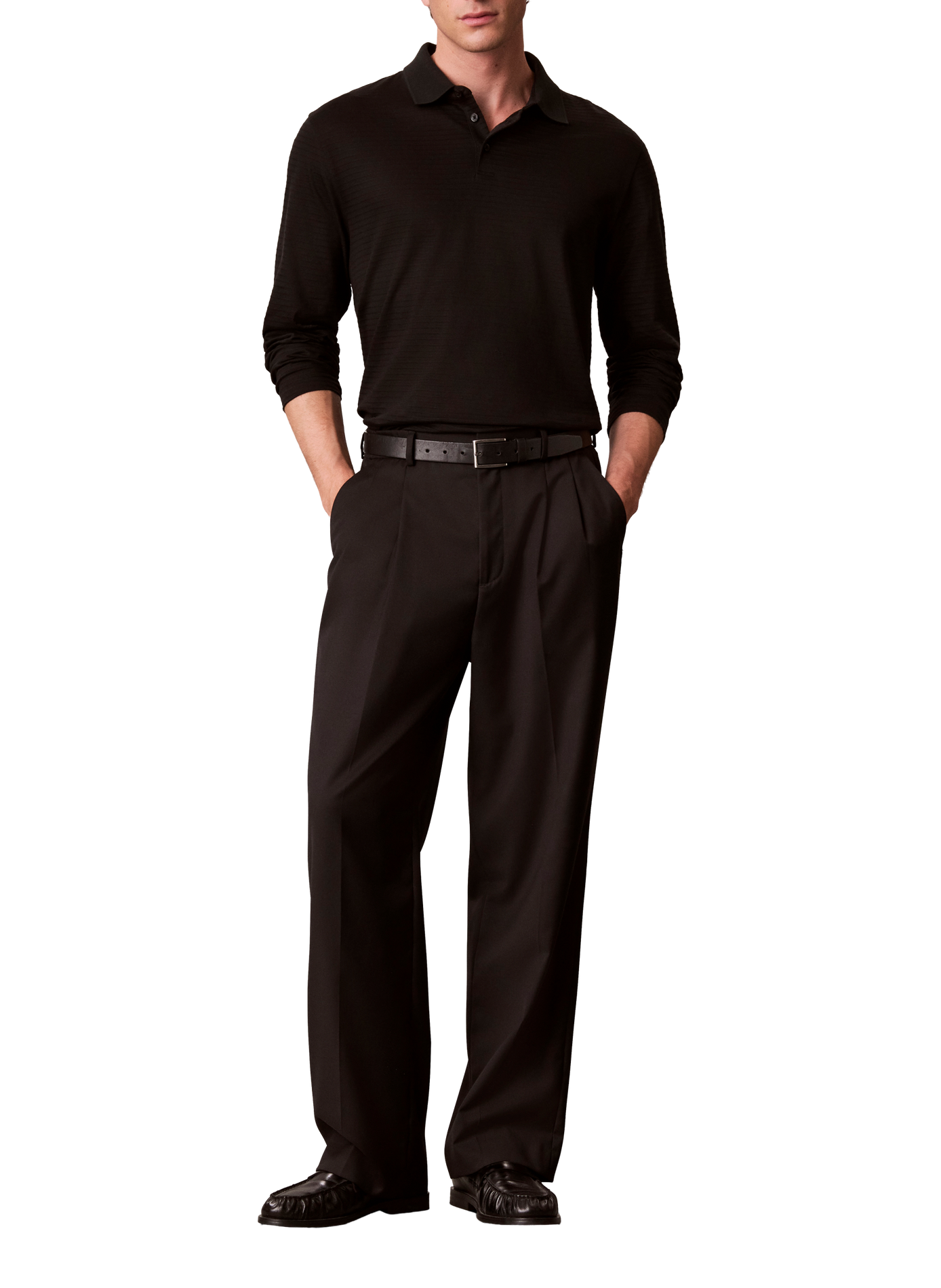 Polo manches longues côtelé en coton CALVIN KLEIN Schwarz