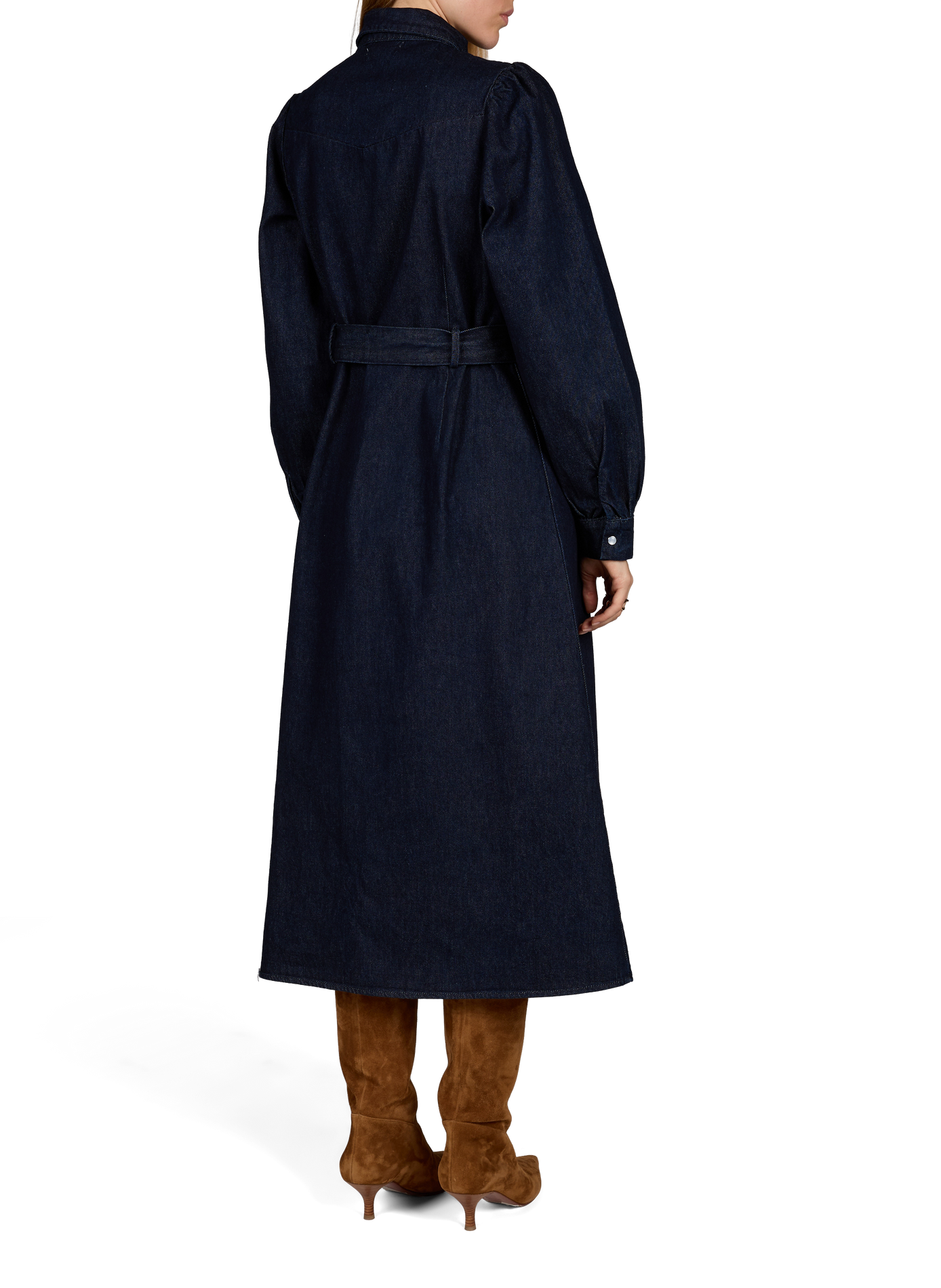 Robe-chemise midi en denim de coton GARANCE Bleu