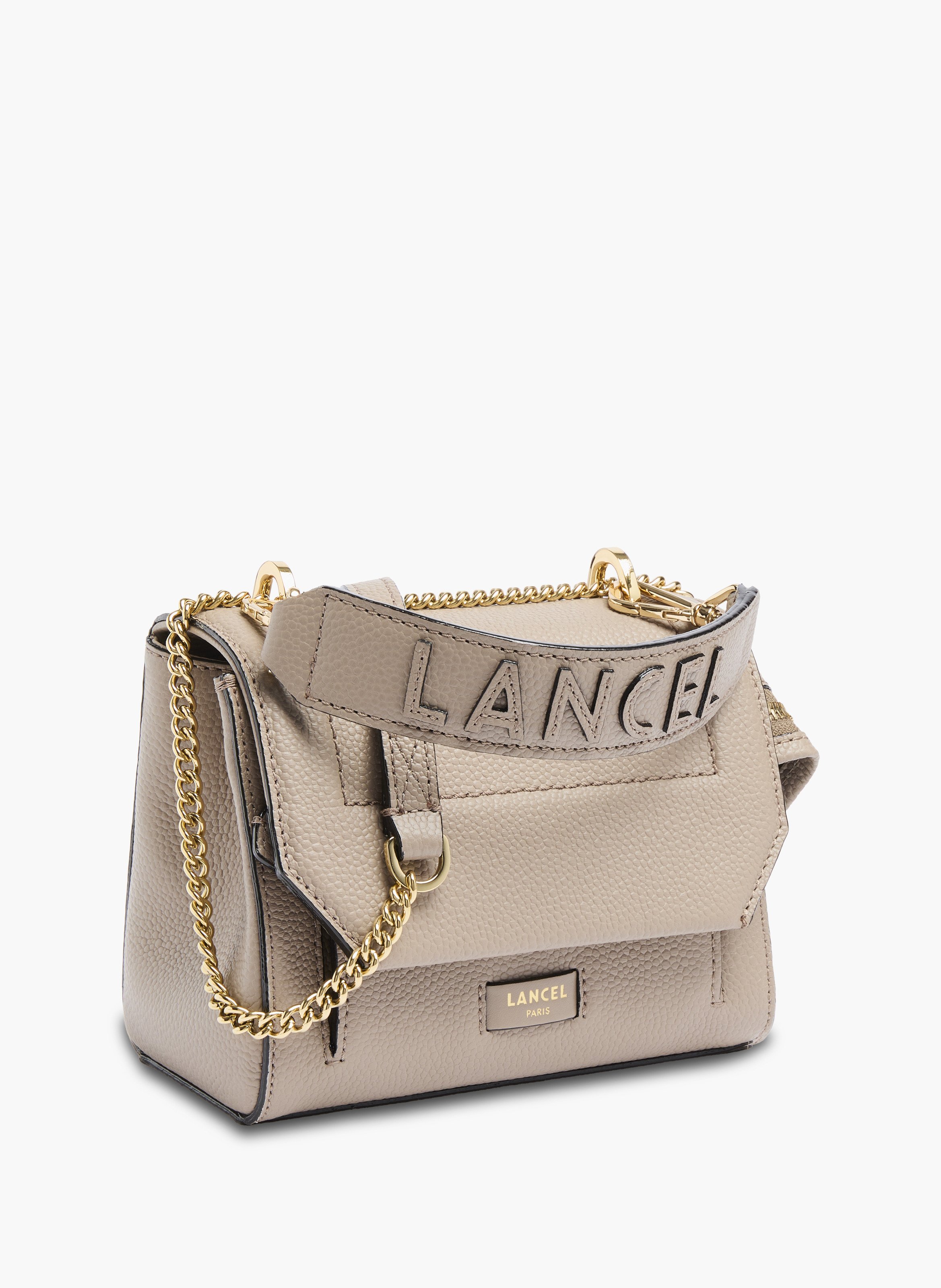 Sac à rabat ninon s — cuir gris, sangle en cuir et chaîne LANCEL Gris