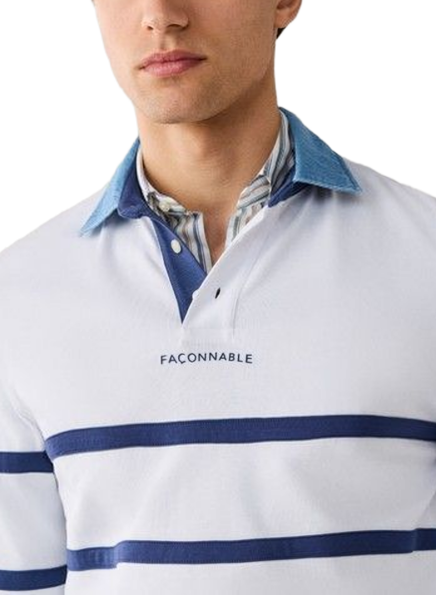 Long-sleeved striped cotton polo shirt FACONNABLE White