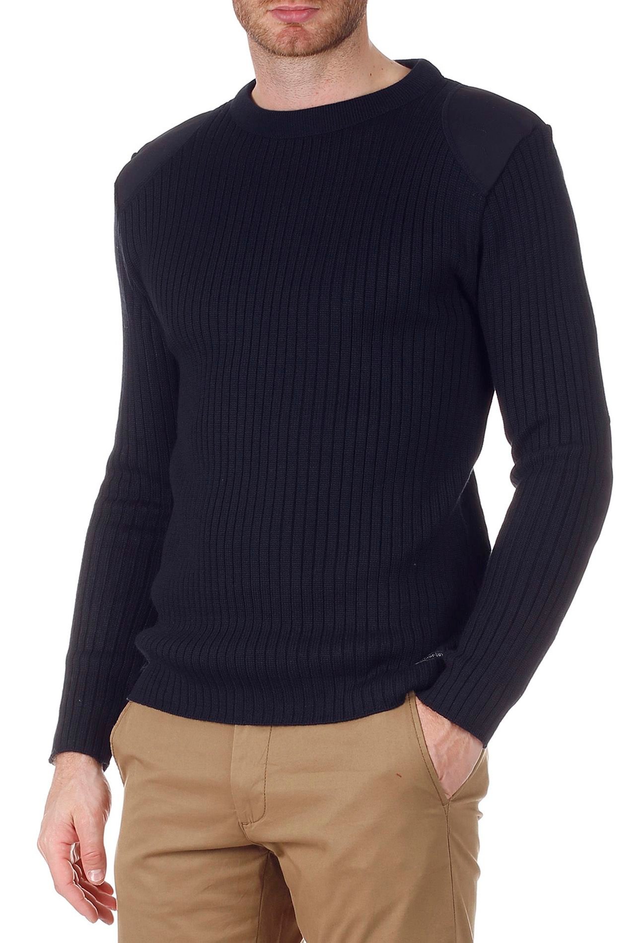 Pull col rond à empiècements épaules en laine mélangée ARMOR-LUX Bleu