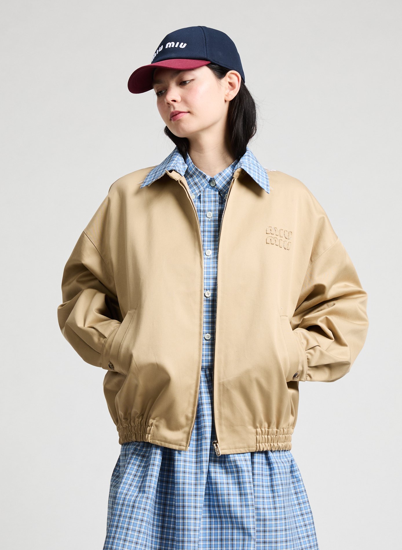 Veste droite double col en coton MIU MIU Beige