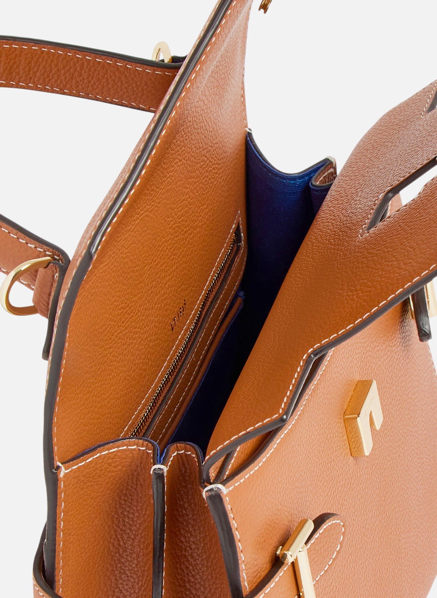 Sac à main double rabat moyen modèle emilie en cuir grainé LE TANNEUR Marron