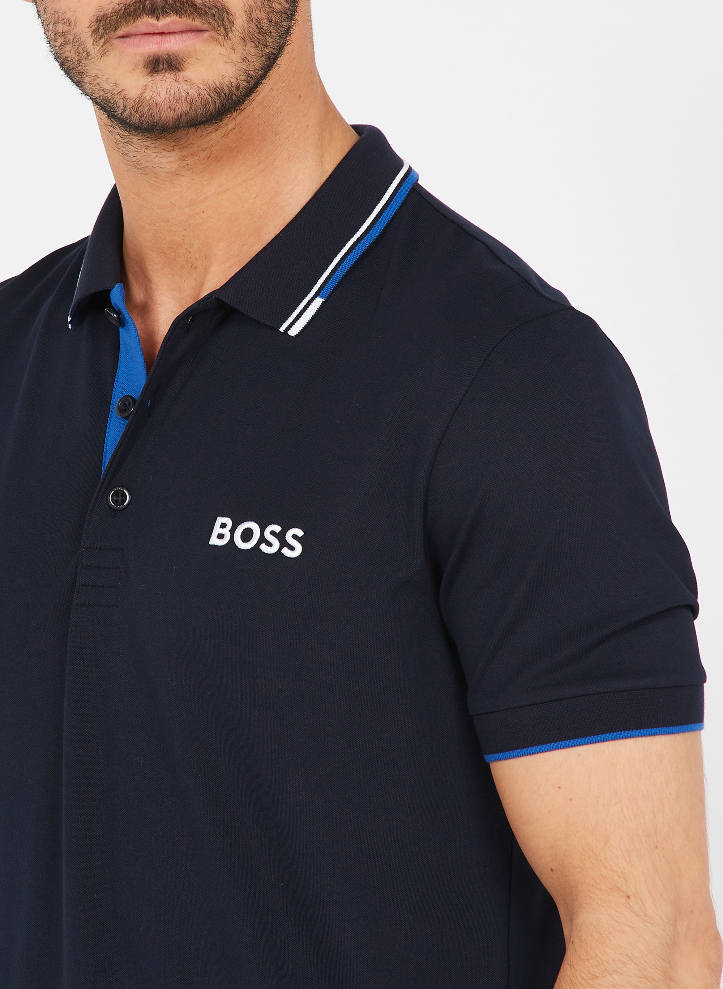 Polo en coton mélangé BOSS Bleu