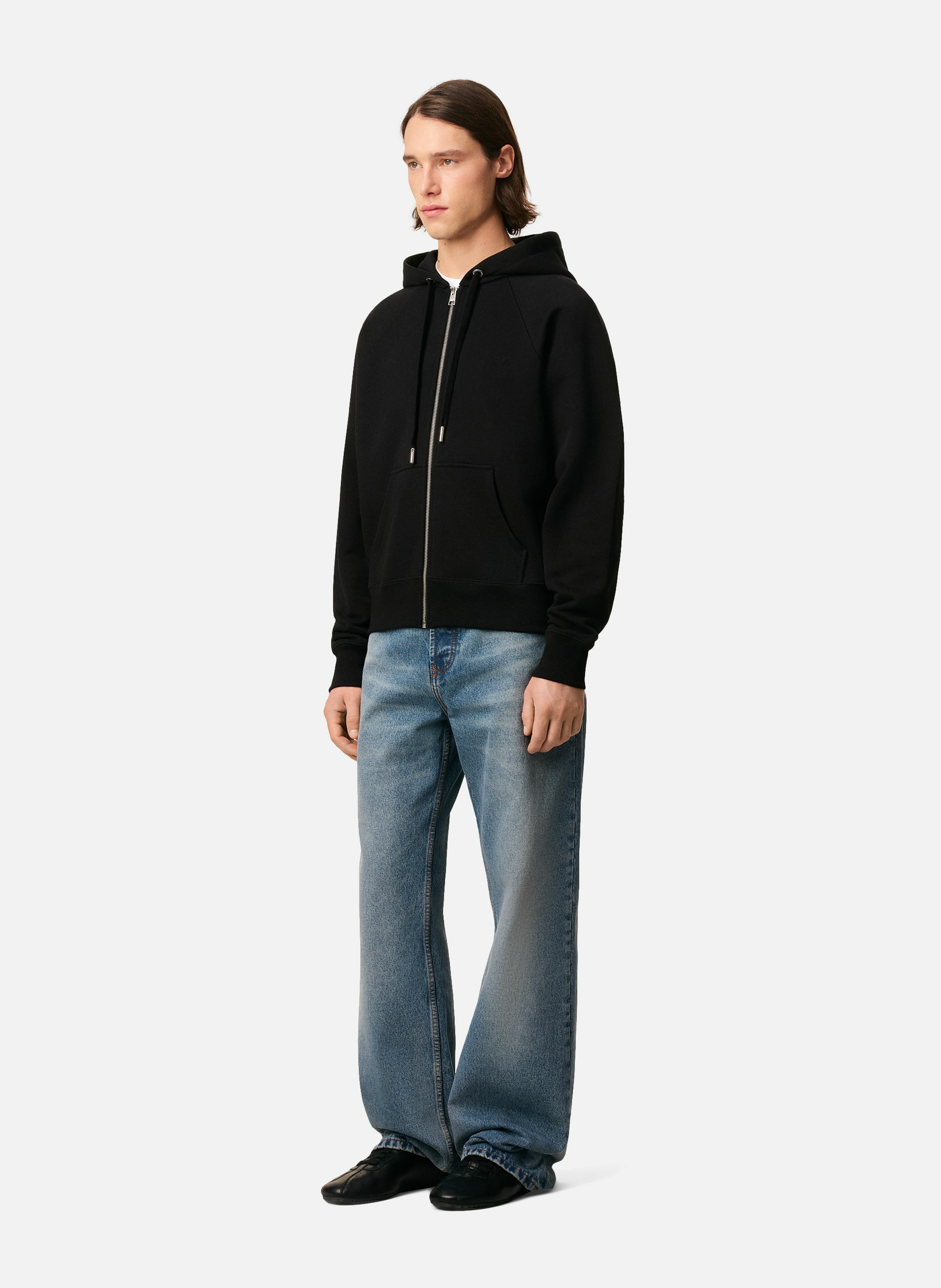 Hoodie zippé ami de coeur embossé unisexe en coton AMI PARIS Noir